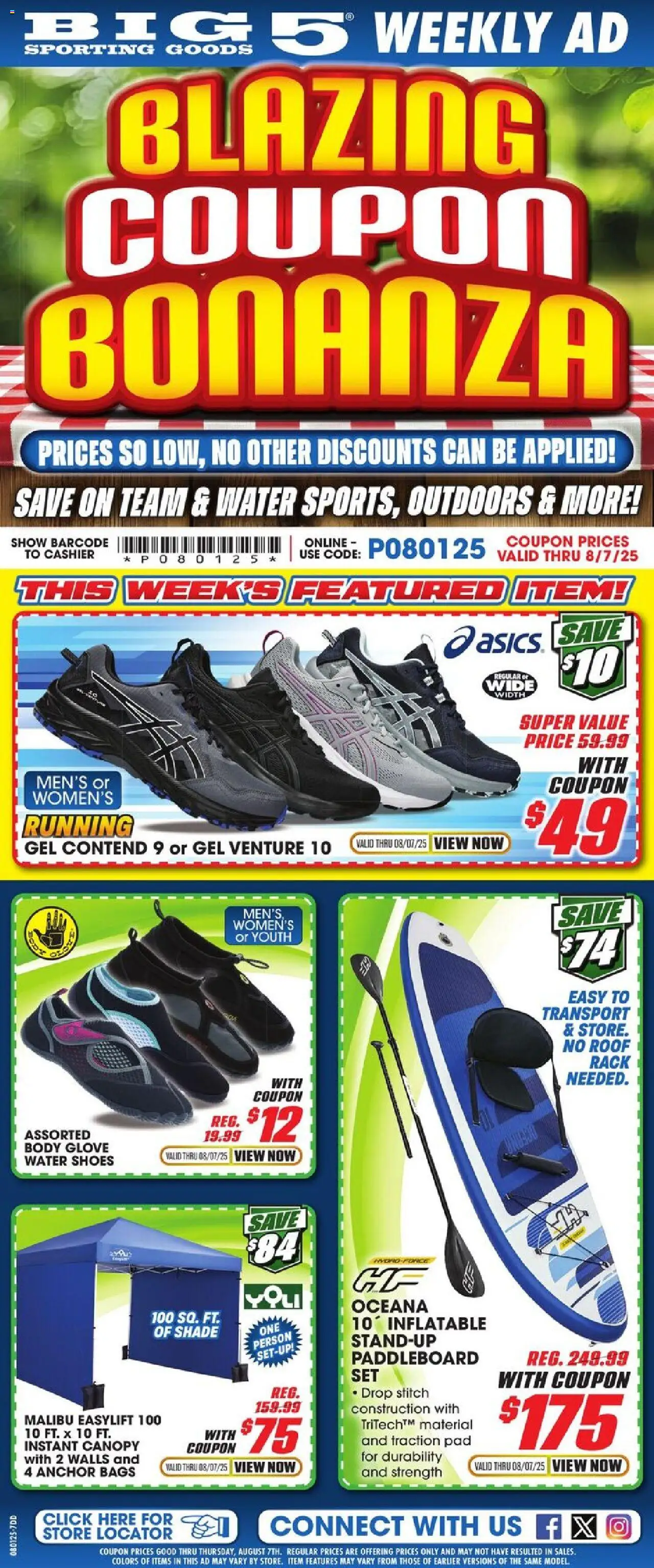 Big 5 Sporting Goods Weekly Ad from 08/01/2025 - Flyer - Page number 1 - Water, Malibu, Anchor, Paddleboard