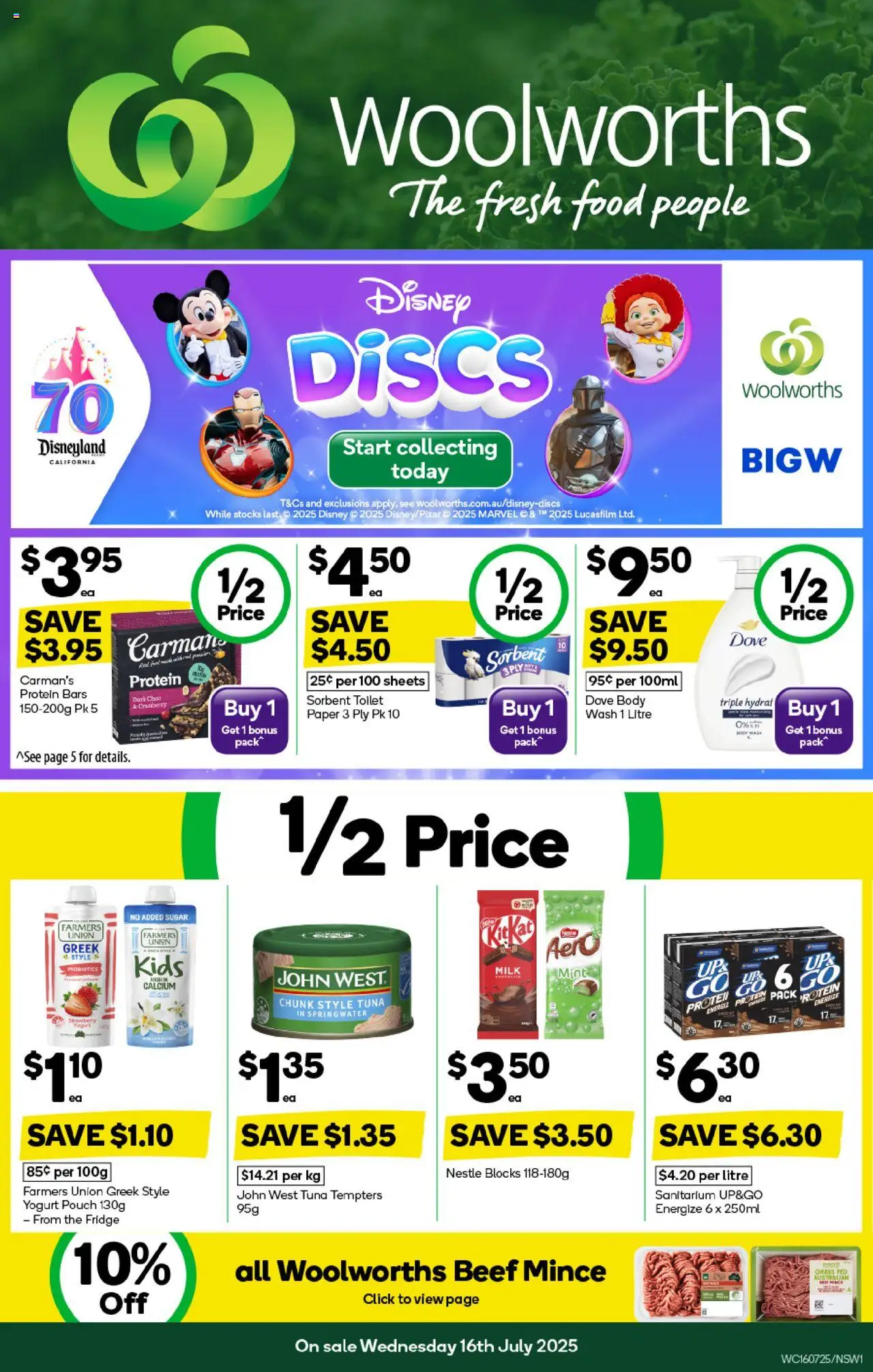 Woolworths catalogue valid from 16/07/2025 - page 1 - Food, Grass, Yogurt, Milk, Beef, Probiotics, Sugar, Tuna