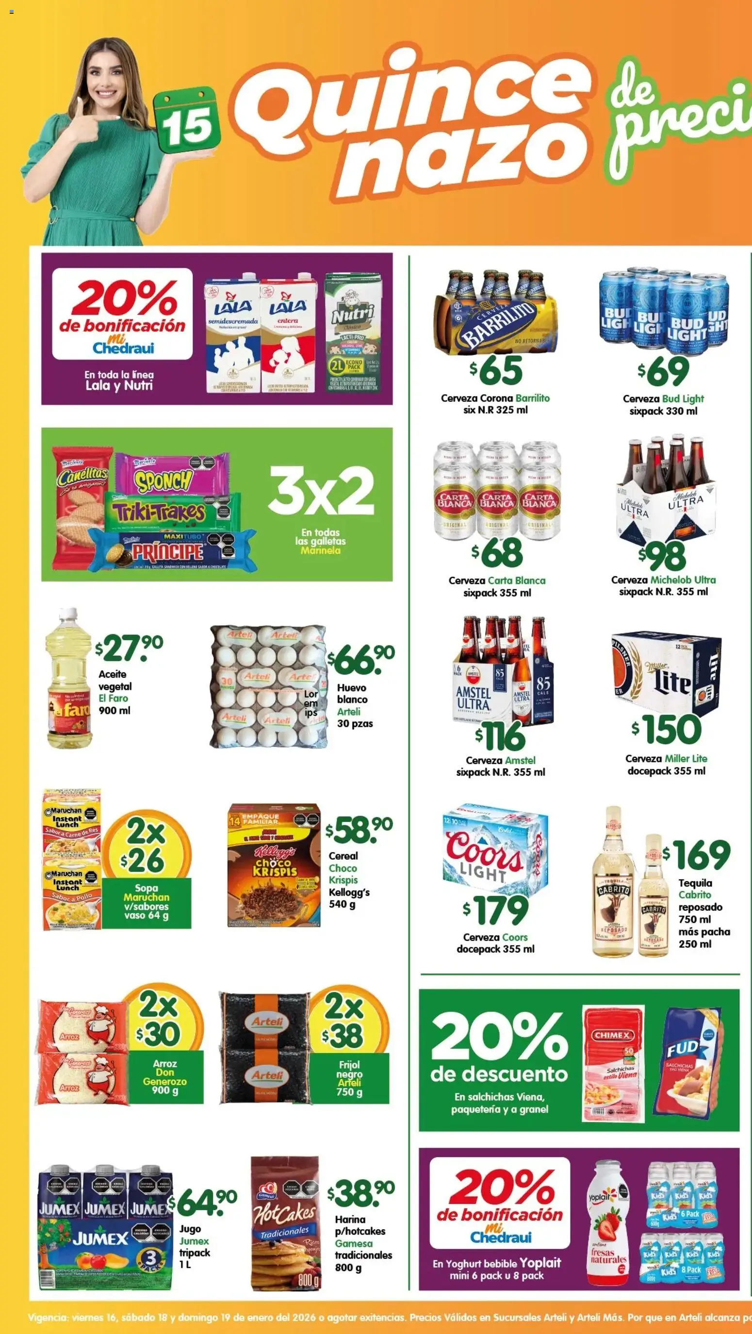 Vista previa las ofertas de la tienda Arteli - Folleto Valles desde el 16/01/2026 - Pollo, Fresa, Cerveza, Jugo, Arroz, Carne, Aceite, Salchichas