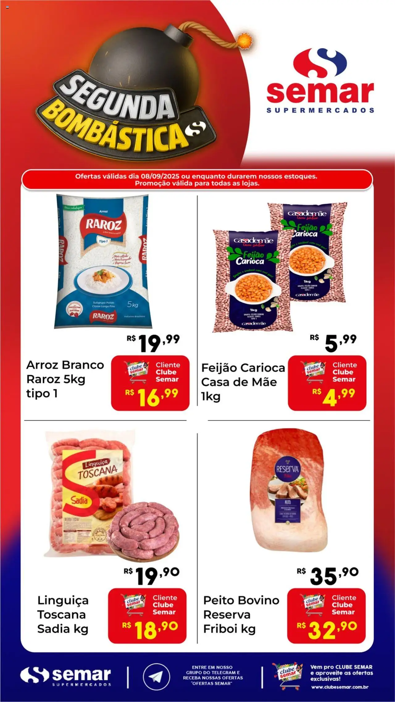Semar Supermercado folheto "Ofertas da semana" válido a partir de 08/09/2025 - número de página 1 - Arroz, Feijão, Linguiça