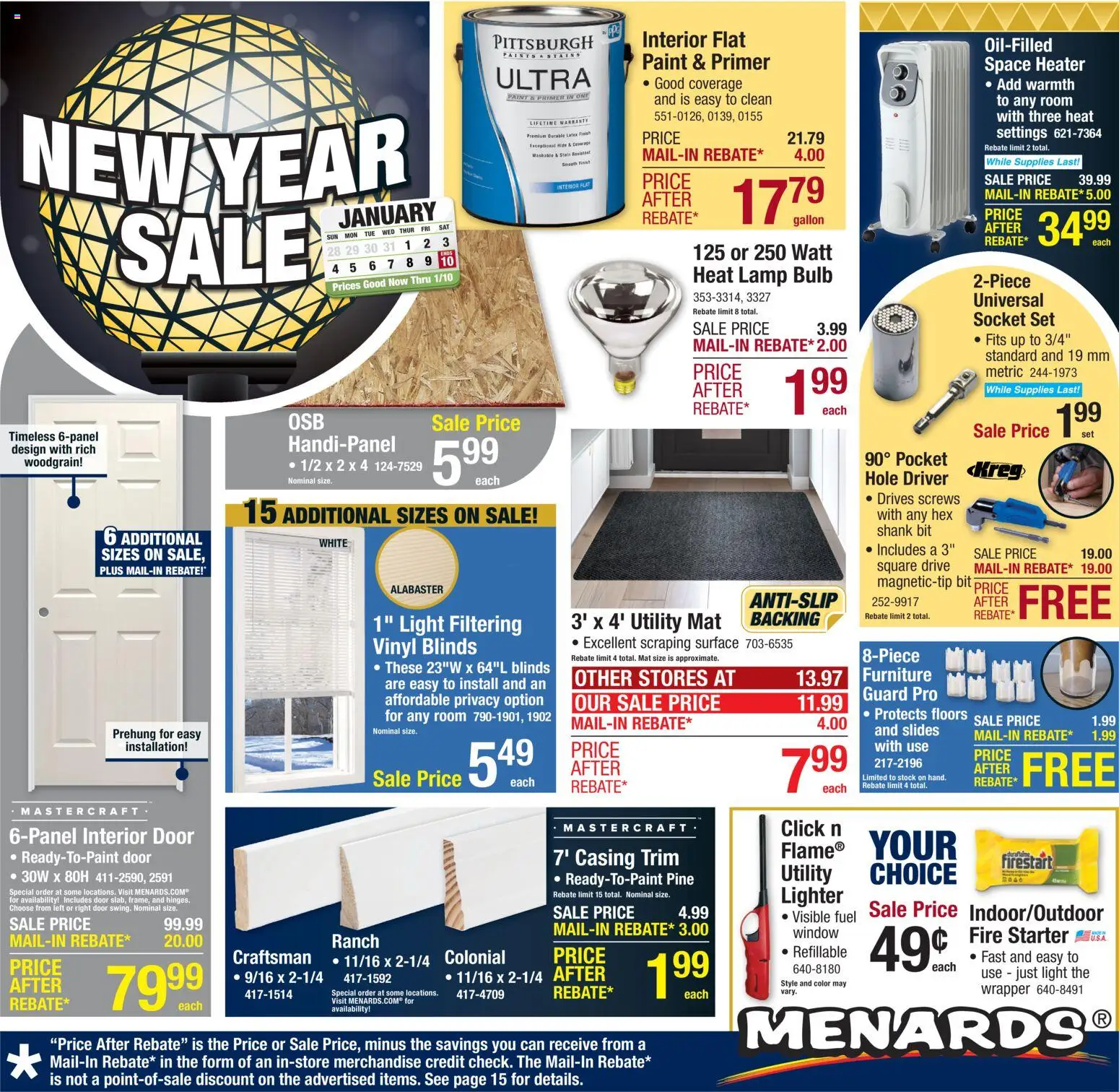 Ad Preview of Menards Weekly Ad from 12/31/2025 - Lamp, Lighter, Fire starter, Trim, Socket, Starter