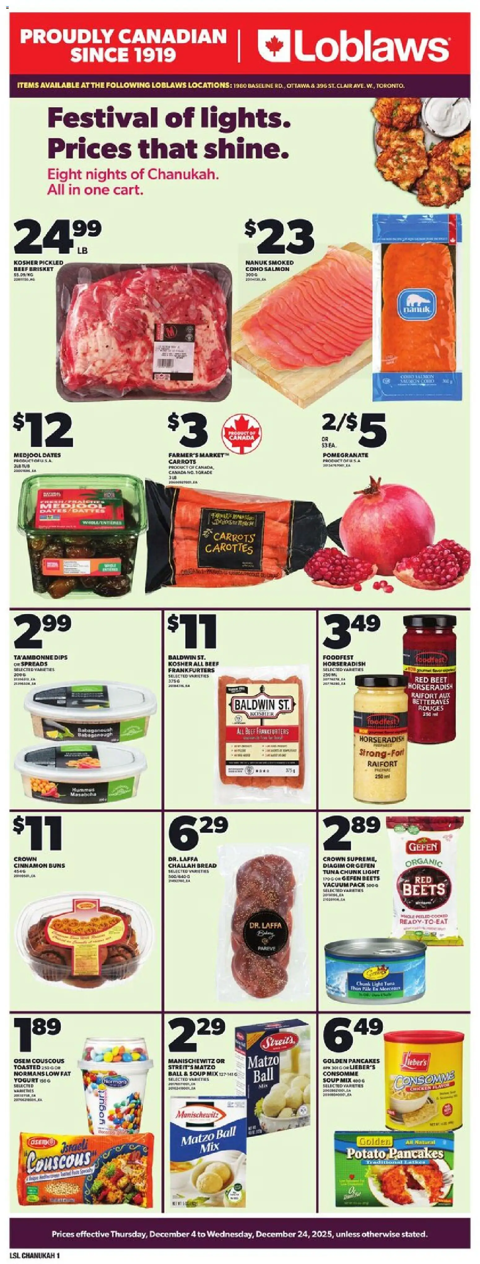 Preview of leaflet General Merchandise - Festival from shop Loblaws is valid from Dec 04, 2025 - Chicken, Bread, Pomegranate, Yogurt, Beef, Hummus, Carrots, Horseradish