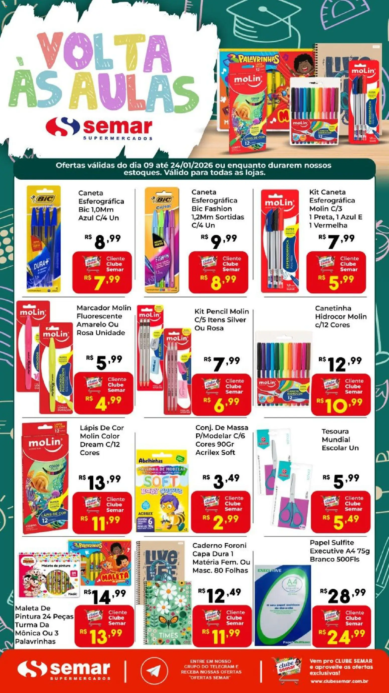 Pré-Visualização do folheto "Ofertas Voltas às Aulas II" da loja Semar Supermercado válido a partir de 09/01/2026
