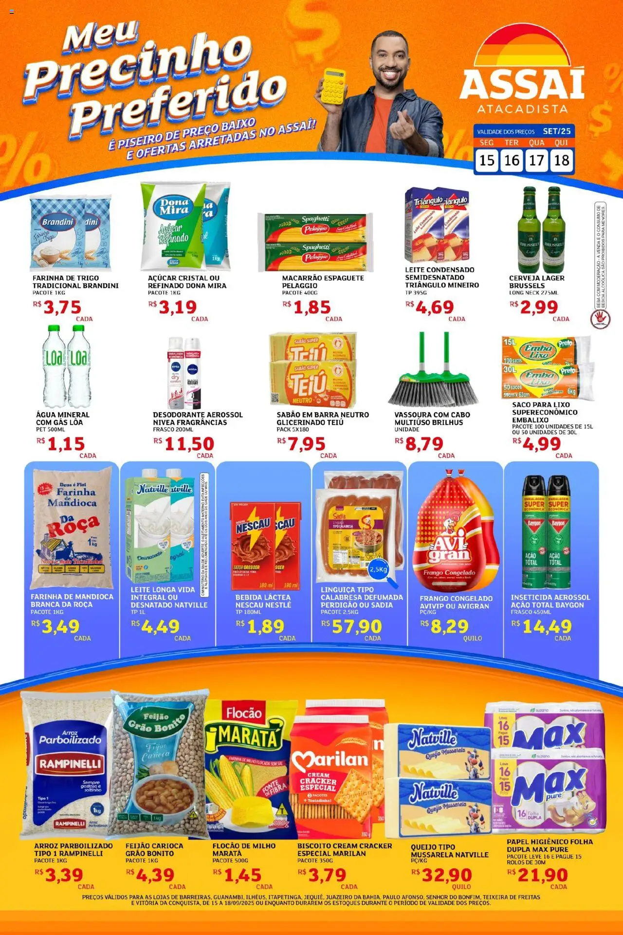 Assaí Atacadista folheto "Encarte - BA" válido a partir de 15/09/2025 - número de página 1 - Cerveja, Macarrão, Feijão, Biscoito, Linguiça, Inseticida, Cream cracker, Sabão em barra