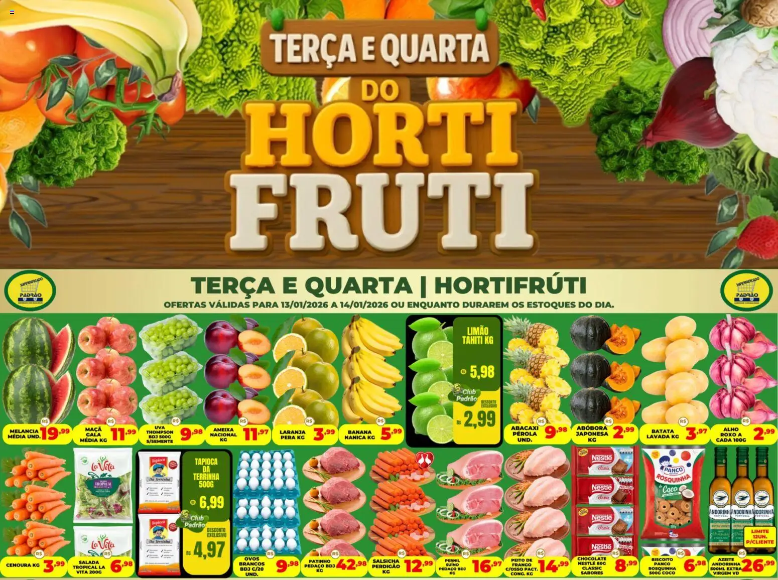 Pré-Visualização do folheto "Ofertas Hortifruti" da loja Supermercado Padrão válido a partir de 13/01/2026