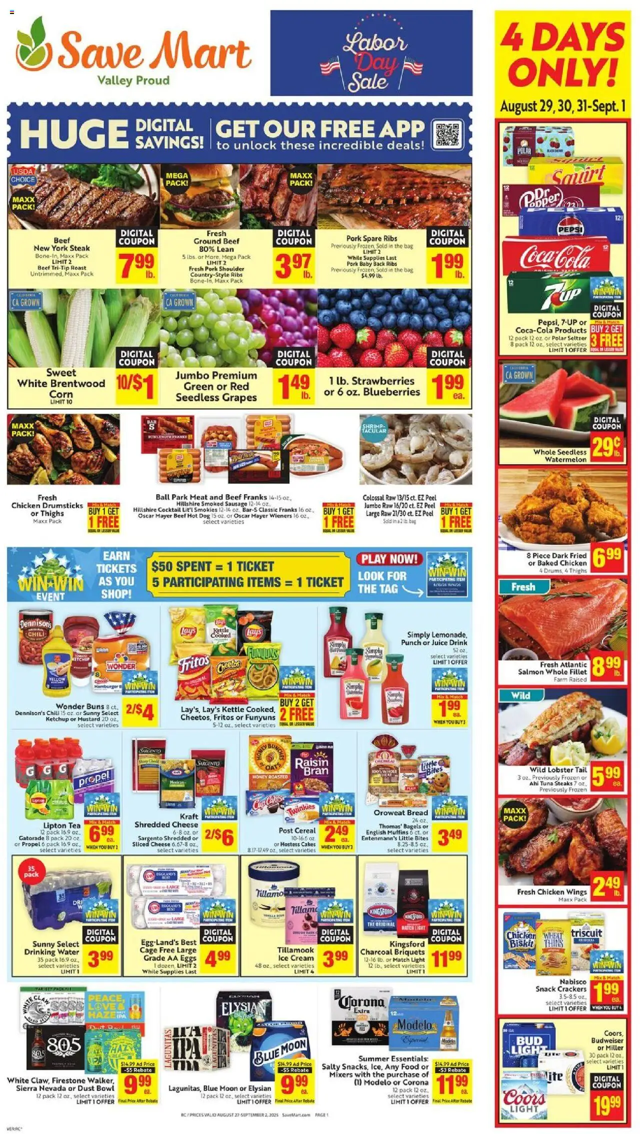 Save Mart Weekly - CA from 08/27/2025 - Flyer - Page number 1 - Tea, Honey, Watermelon, Juice, Meat, Grapes, Cream, Mustard