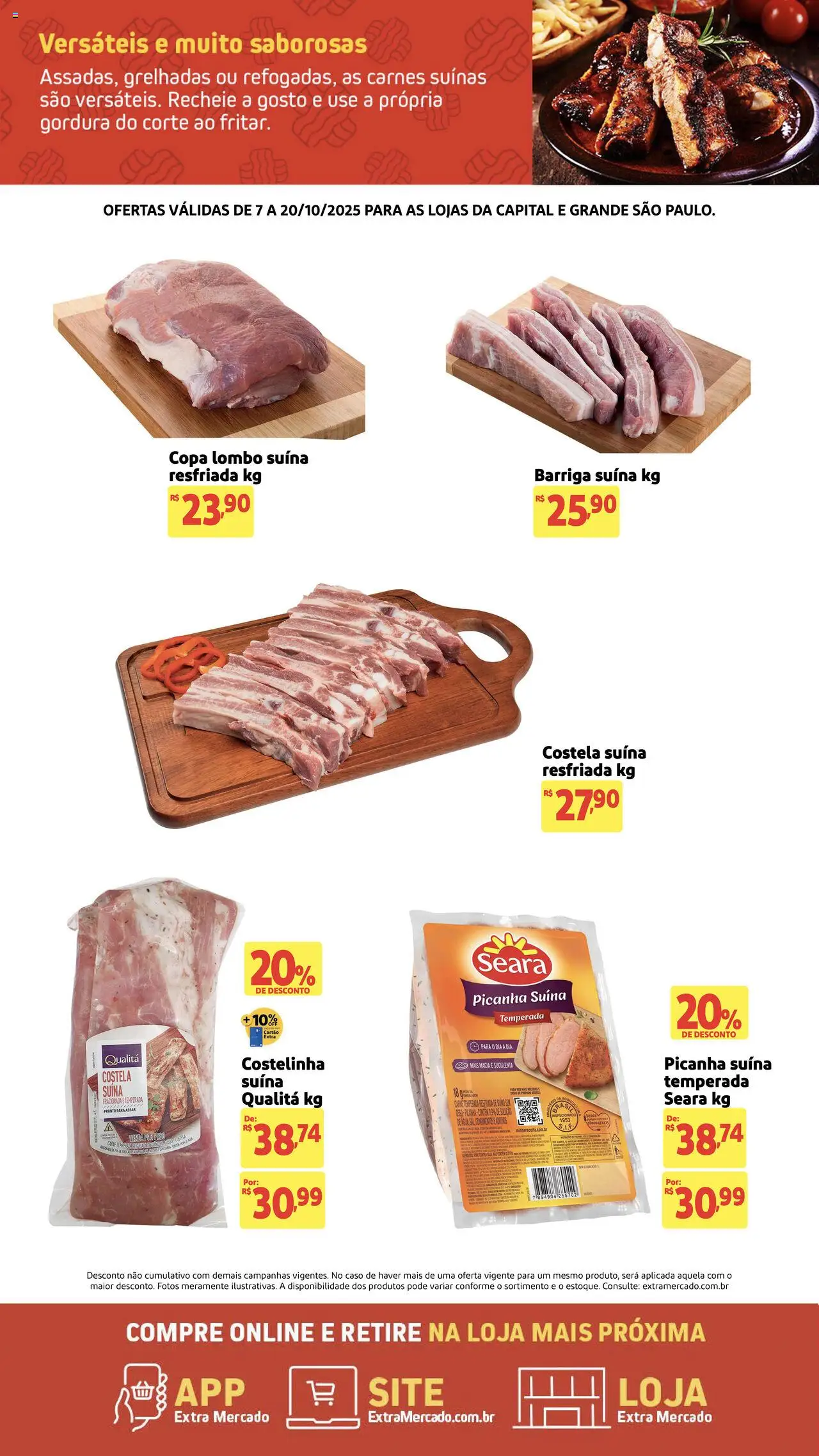 Extra folheto "Ofertas de Mercado Festival Carne Suína" válido a partir de 07/10/2025 - número de página 1 - Picanha, Copa, Carne, Lombo, Barriga suína