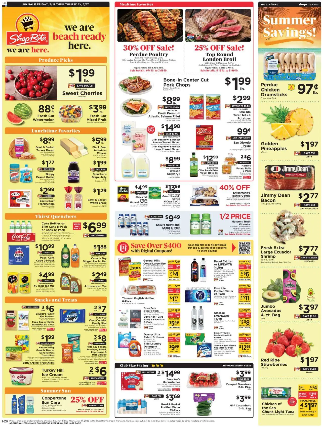 ShopRite Circular from 07/11/2025 >> Weekly Ad, flyer - Page number 1 - Coffee, Fruit, Shrimp, Bacon, Soap, Campari, Kettle, Iced tea