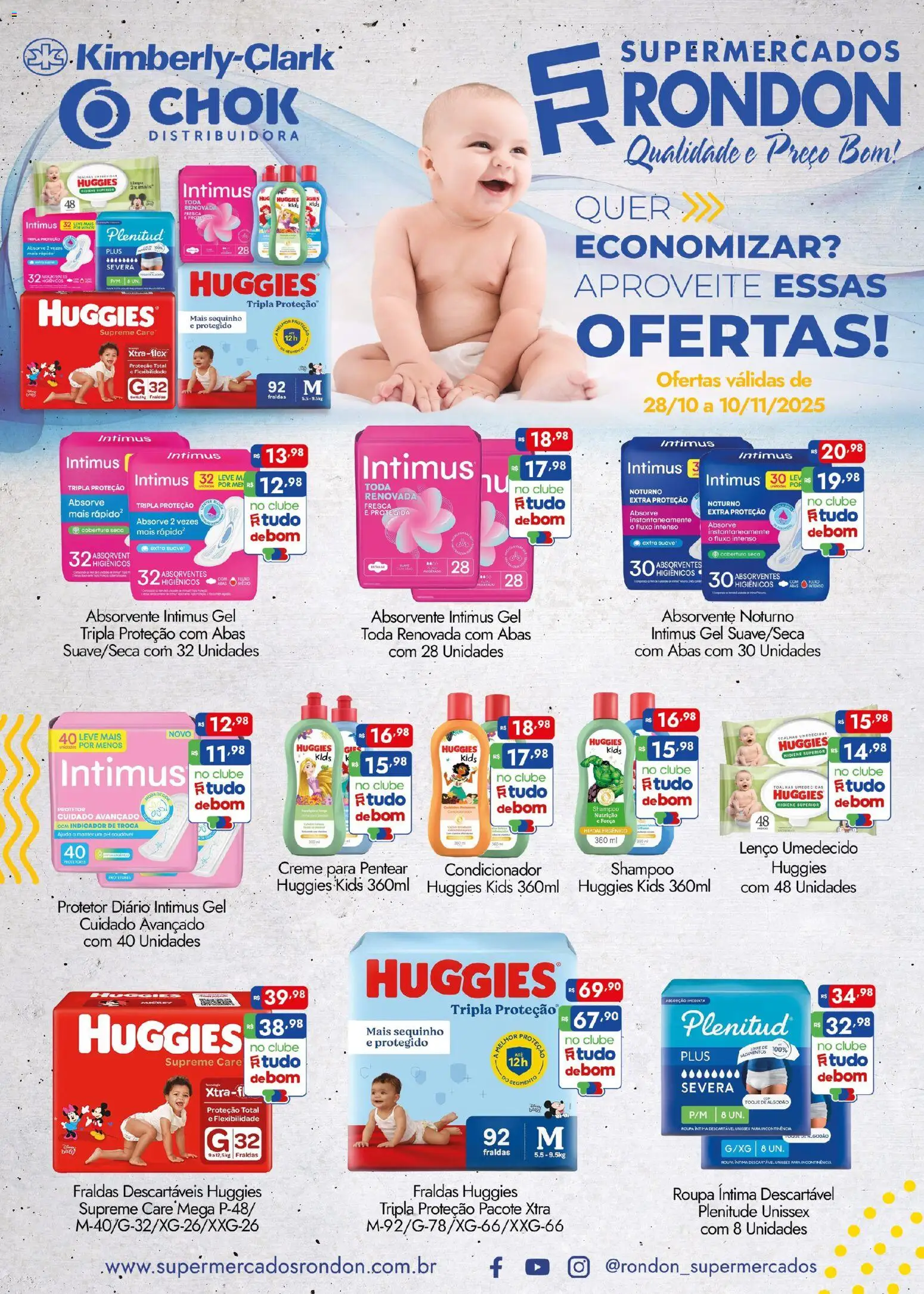 Pré-Visualização do folheto "Ofertas Kimberly-Clark" da loja Supermercados Rondon válido a partir de 28/10/2025
