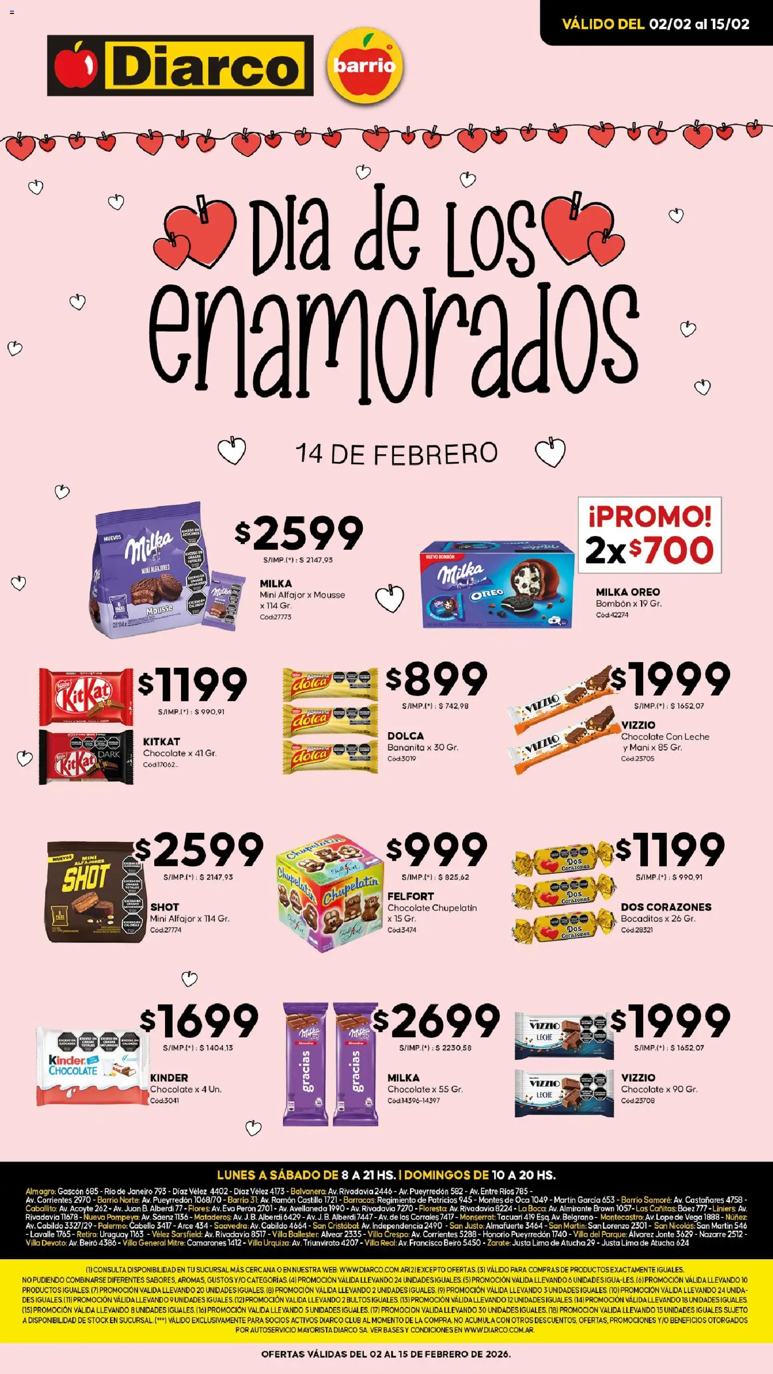 Vista previa del folleto de la tienda Diarco válido desde el 02/02/2026 - Flores, Chocolate, Alfajor, Lima, Oreo, Leche, General, Mousse