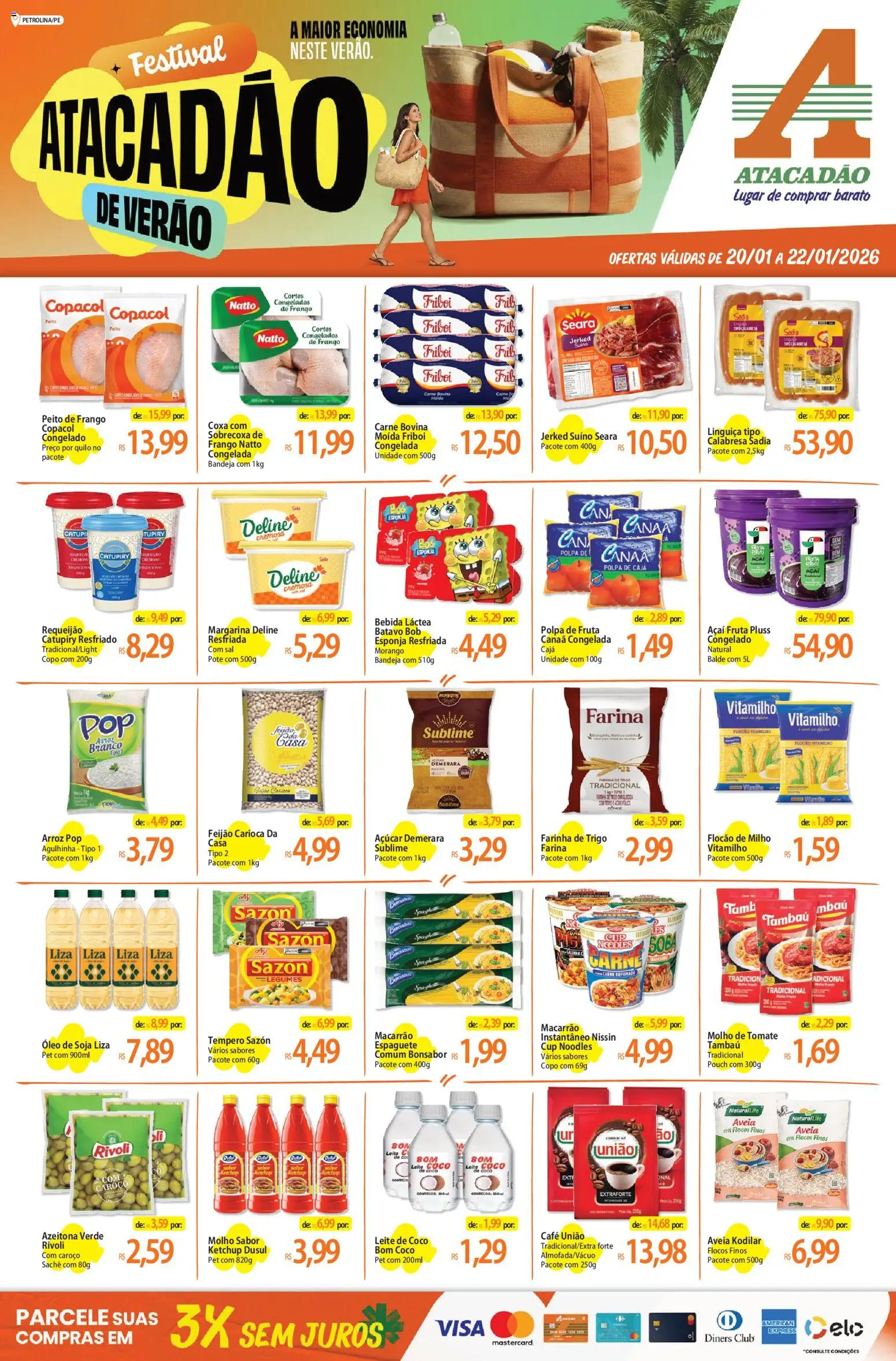 Pré-Visualização do folheto "Ofertas - PE" da loja Atacadão válido a partir de 20/01/2026 - Café, Açaí, Coco, Arroz, Carne, Catupiry, Aveia, Espaguete