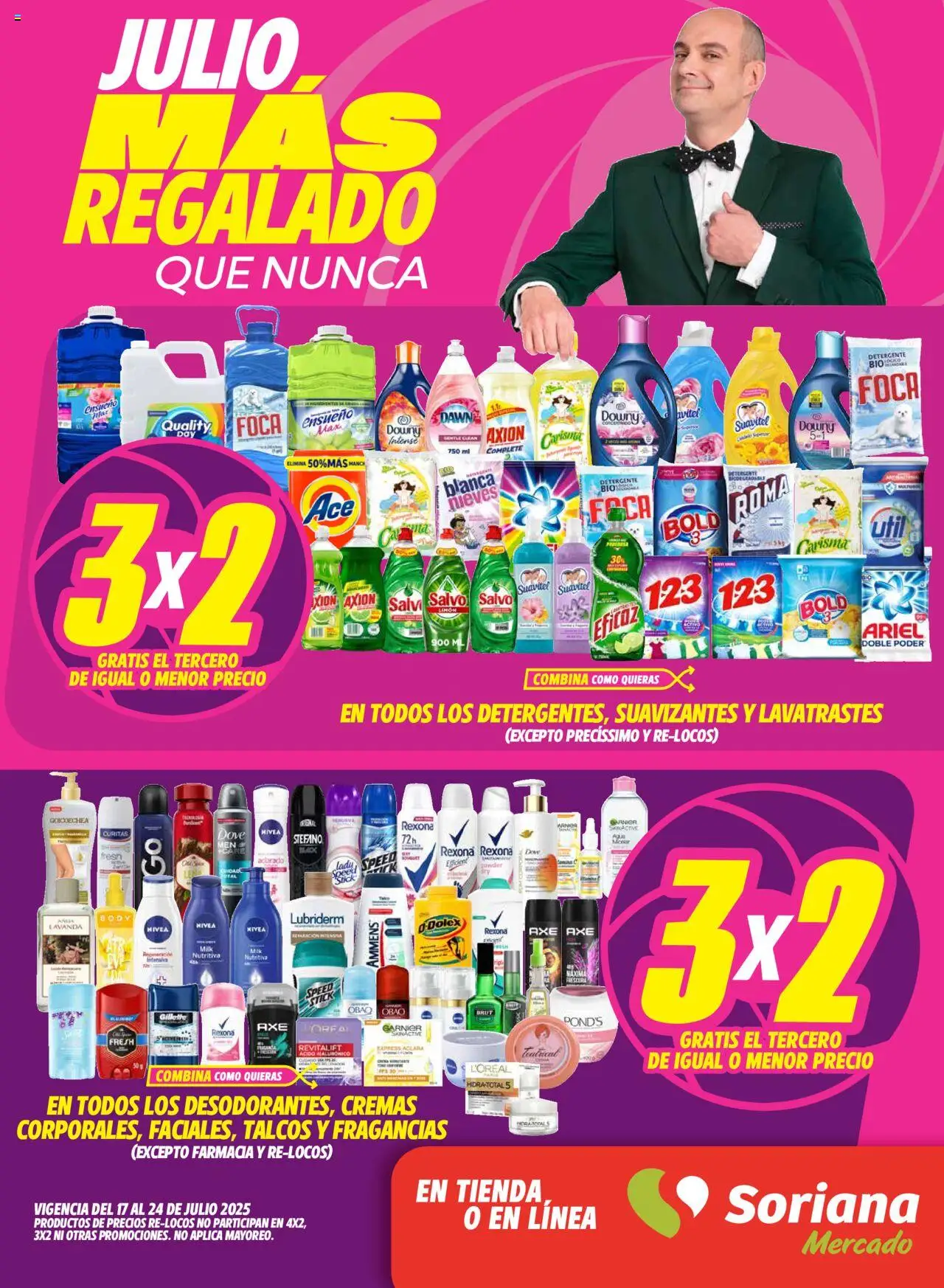 Julio Regalado Mercado Nacional Soriana y sus promociones válidas desde el 17/07/2025 - Número de página 1 - Detergente, Limón, Body
