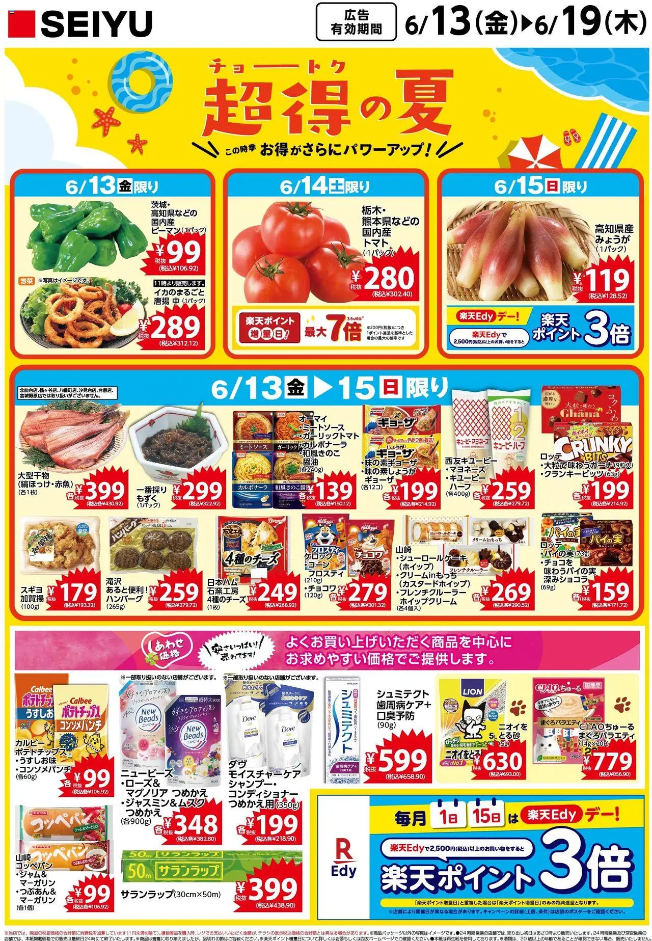 西友ショッチラシプは 2025/06/13から有効 - ページ番号 1 - ハンバーグ, コンディショナー, ポテトチップス