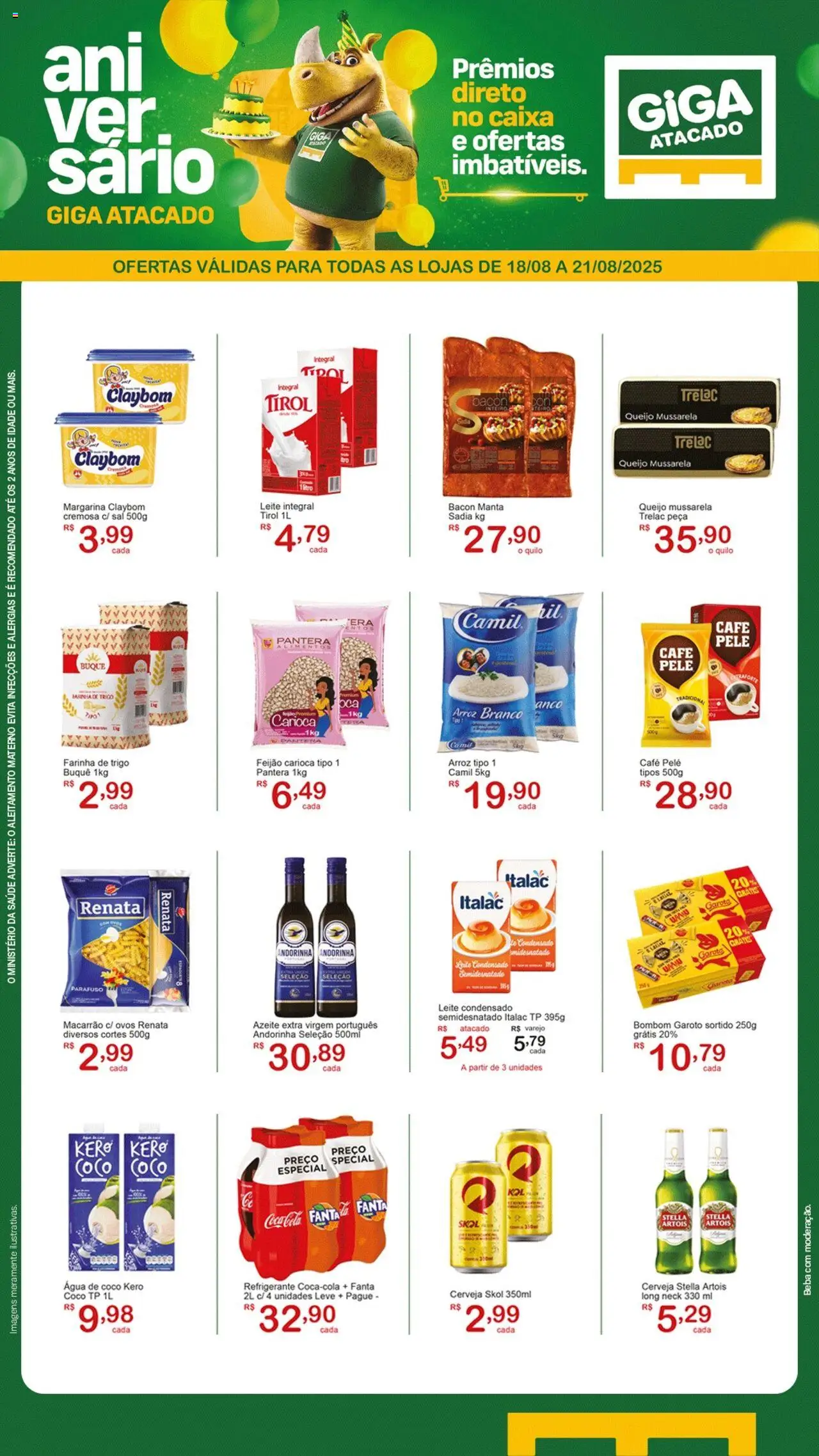 GIGA Atacado folheto "Ofertas da semana" válido a partir de 18/08/2025 - número de página 1 - Café, Leite condensado, Queijo, Refrigerante, Farinha, Margarina, Leite integral, Azeite extra virgem