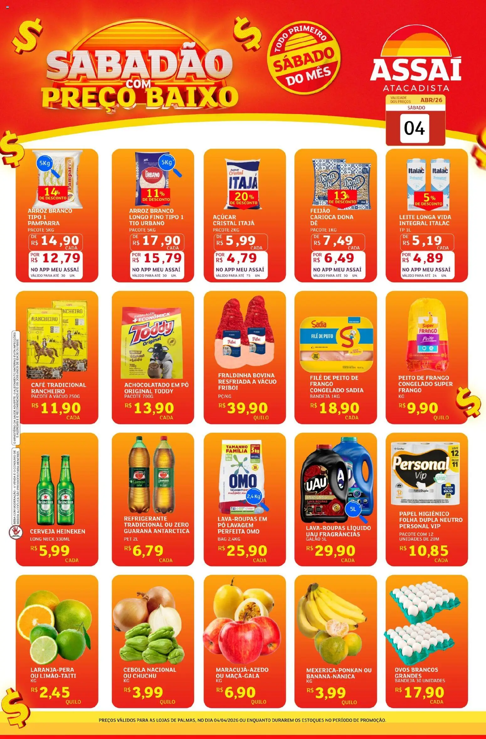 Pré-Visualização do folheto "Assaí Atacadista ofertas - TO" da loja Assaí Atacadista válido a partir de 04/04/2026 - Perfumes, Heineken, Roupas, Bebida, Leite, Peito de frango, Bandeja, Achocolatado