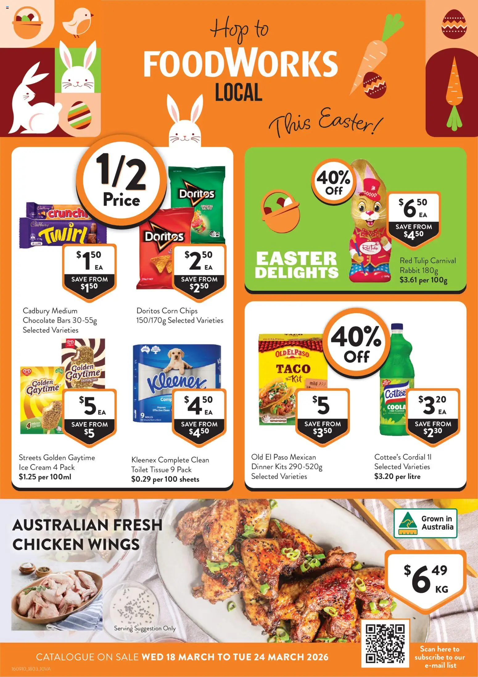 Preview of catalogue Foodworks catalogue VIC from shop Foodworks valid 18/03/2026 - Rabbit, Toilet, Kits, Chicken wings, Chocolate, Cream, Ice cream, Lime