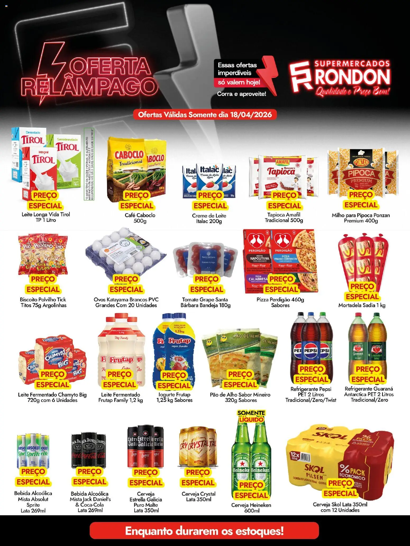 Pré-Visualização do folheto "Supermercados Rondon ofertas Relampago" da loja Supermercados Rondon válido a partir de 18/04/2026