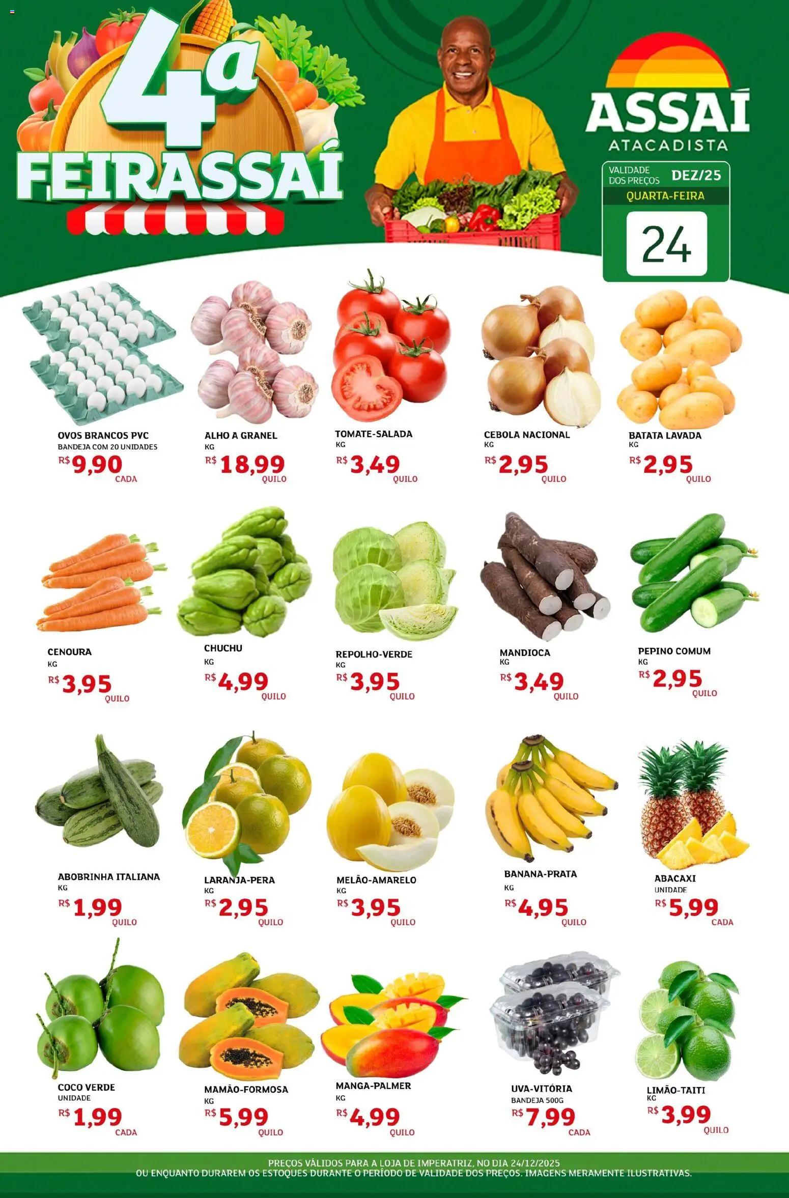 Pré-Visualização do folheto "Encarte - MA" da loja Assaí Atacadista válido a partir de 24/12/2025 - Coco, Ovos, Abacaxi, Batata, Cenoura, Mandioca, Cebola, Alho