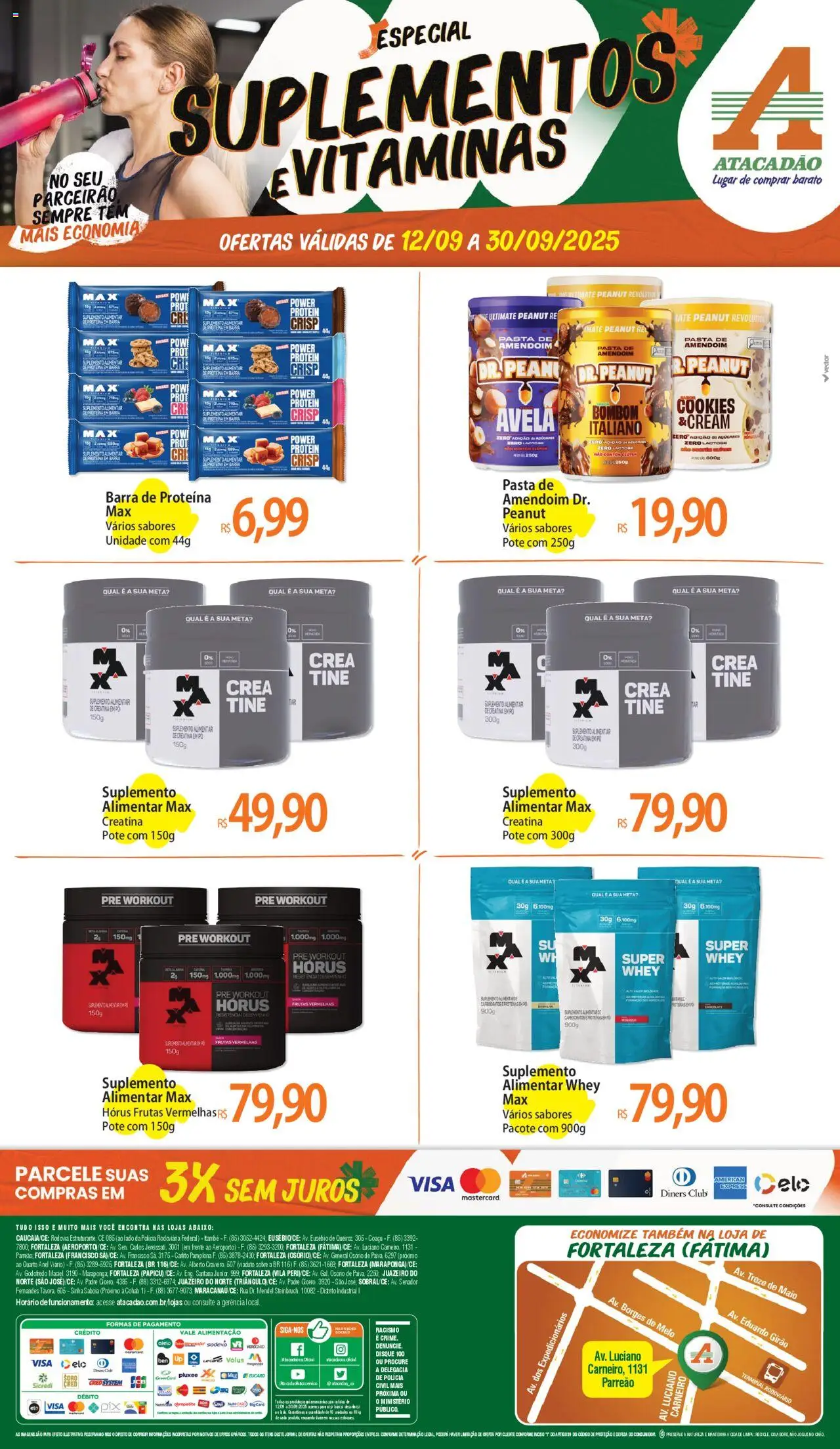 Atacadão folheto "Ofertas - CE" válido a partir de 12/09/2025 - número de página 1 - Frutas, Cookies, Suplementos, Amendoim, Proteína, Frutas vermelhas, Cola, Barra de proteína