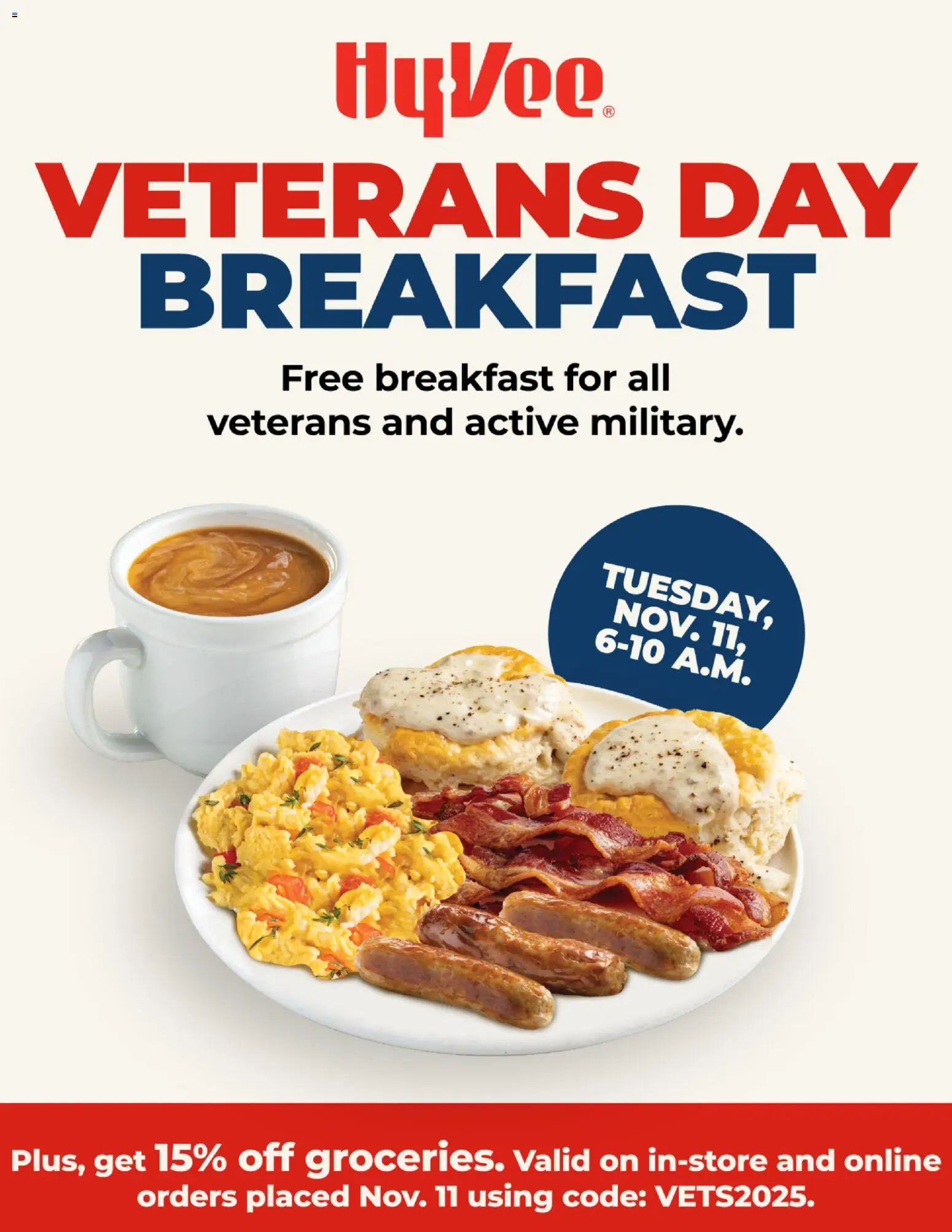 Ad Preview of HyVee Veterans Day Breakfast from 11/11/2025