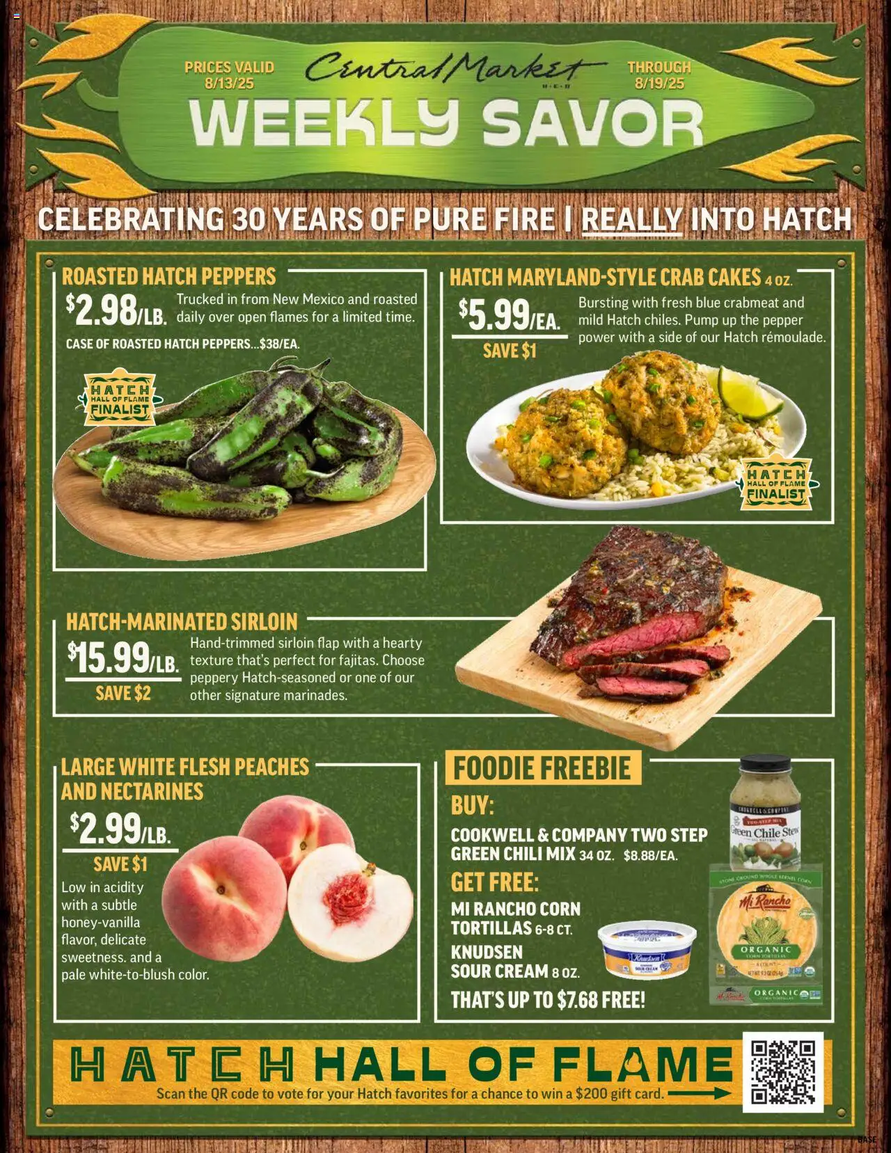 Central Market Weekly Ad from 08/13/2025 - Flyer - Page number 1 - Chili, Peaches, Corn, Peppers, Pepper, Nectarines, Sour cream, Case