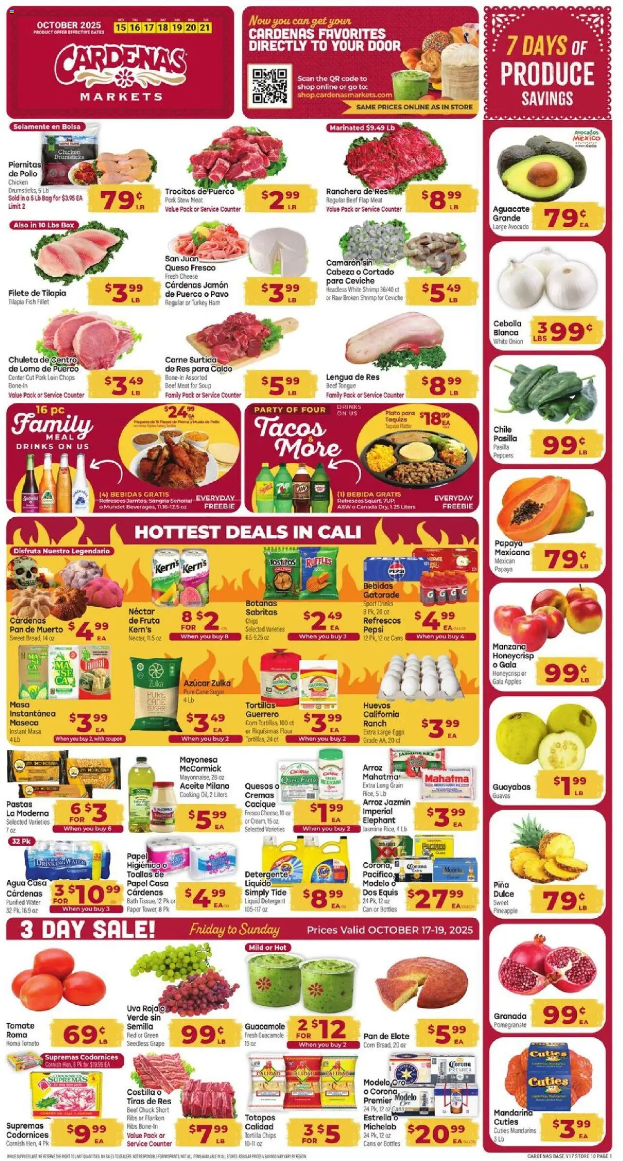 Cardenas Weekly Ad from 10/15/2025 - Flyer - Page number 1 - Fish, Box, Eggs, Pc, Avocado, Sugar, Mandarins, Pork loin