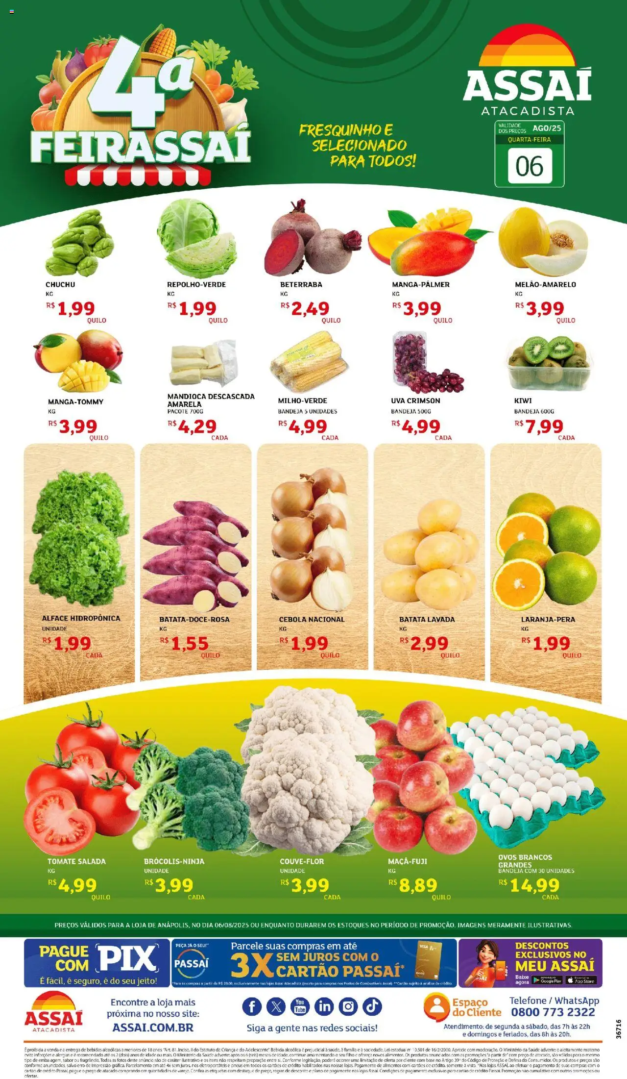 Assaí Atacadista folheto "Encarte - GO" válido a partir de 06/08/2025 - número de página 1 - Telefone, Bebidas, Beterraba, Mandioca, Alimentos, Salada, Cebola, Bandeja