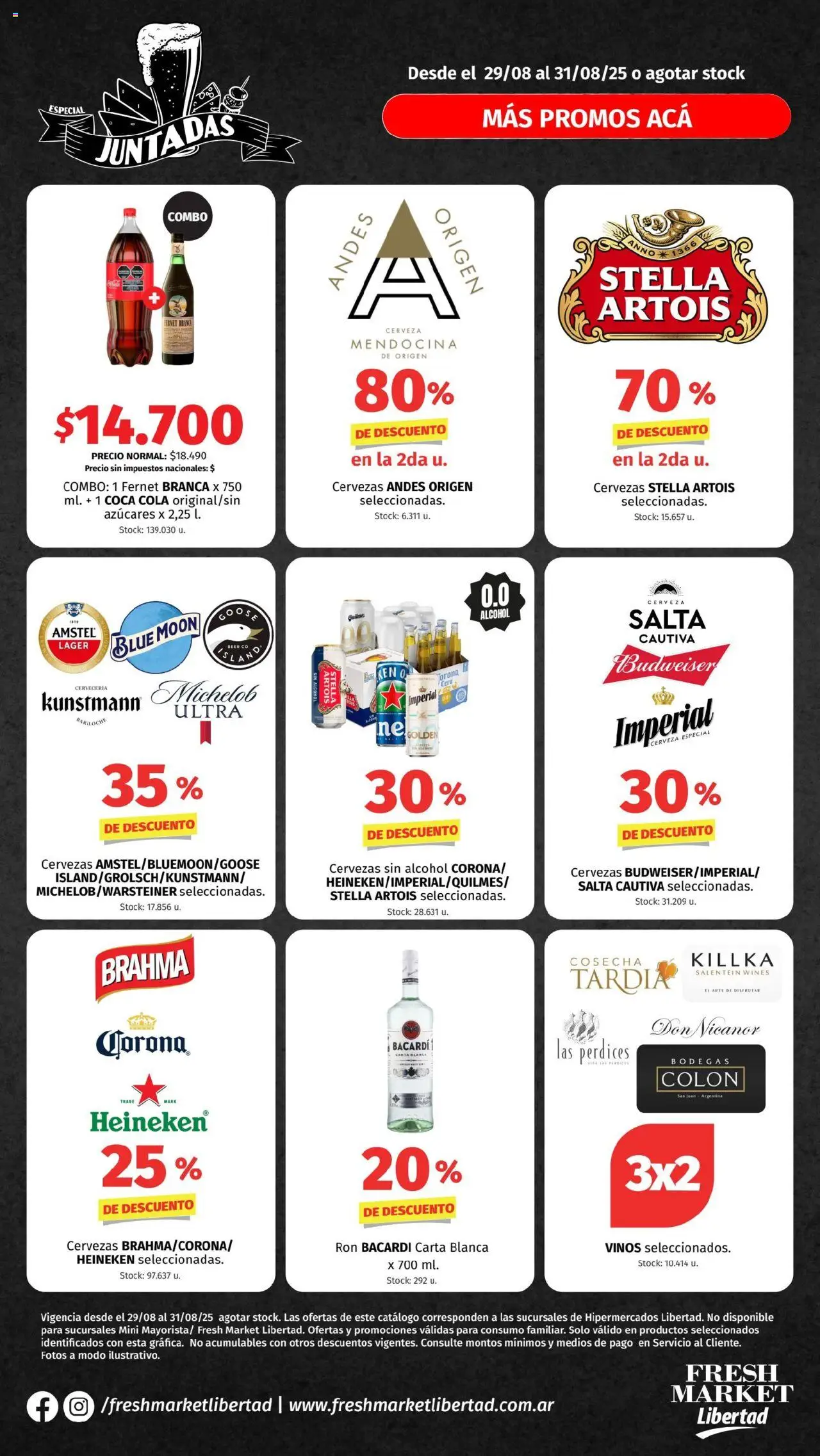 Hipermercado Libertad Juntadas - DOT del 29/08/2025 Online - Fernet, Cerveza, Alcohol, Heineken, Ron, Bacardi, Cera