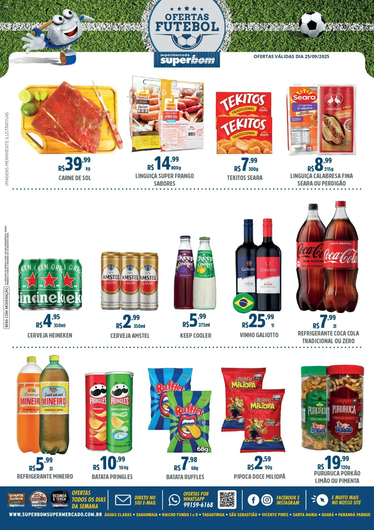 Superbom folheto "Ofertas Futebol" válido a partir de 25/09/2025 - número de página 1 - Cerveja, Bebidas, Batata, Frango, Bacon, Cola, Cebola, Linguiça