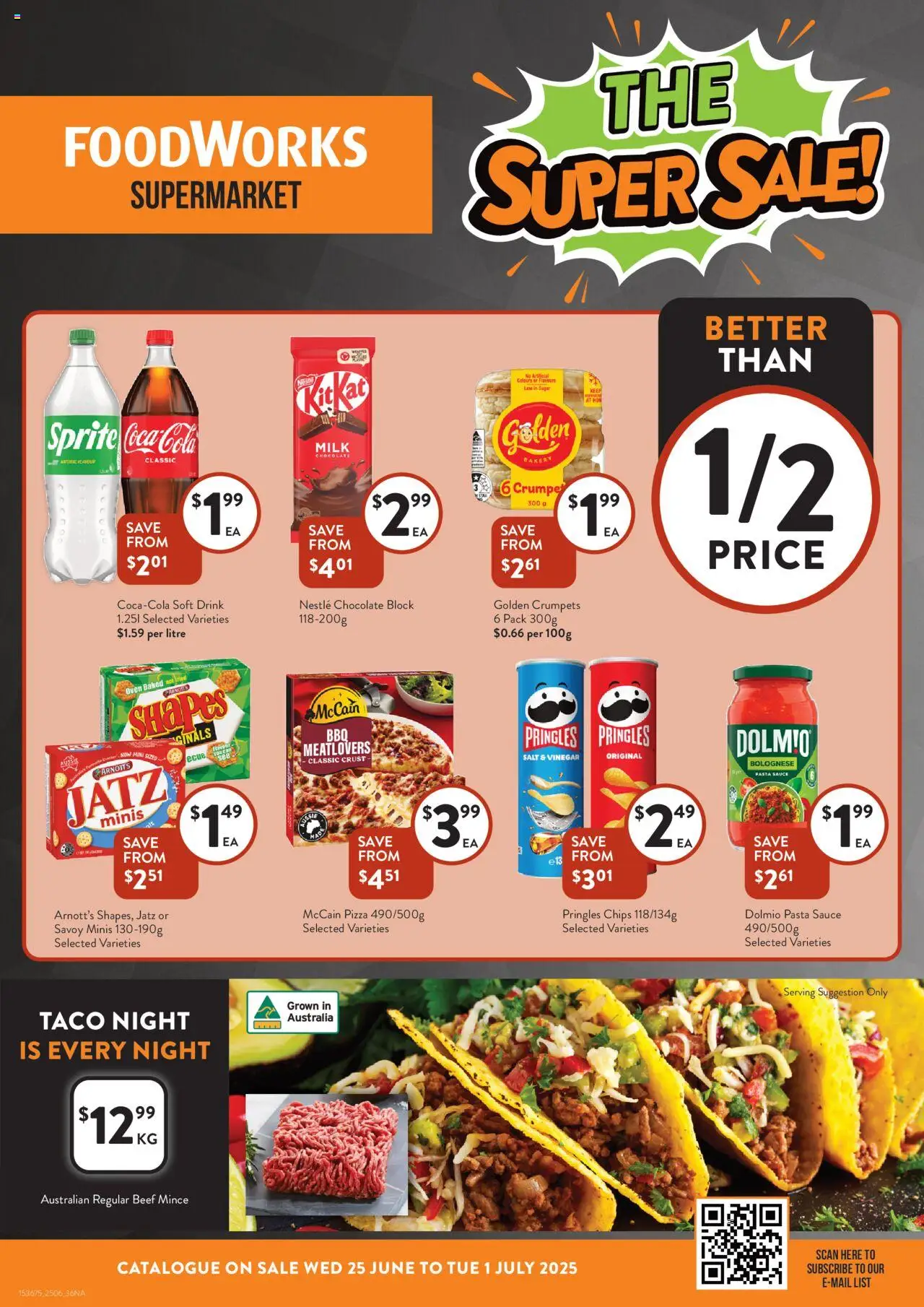 Foodworks catalogue valid from 25/06/2025 - page 1 - Milk, Chocolate, Pizza, Coca Cola, Salt, Sugar, Vinegar, Oven
