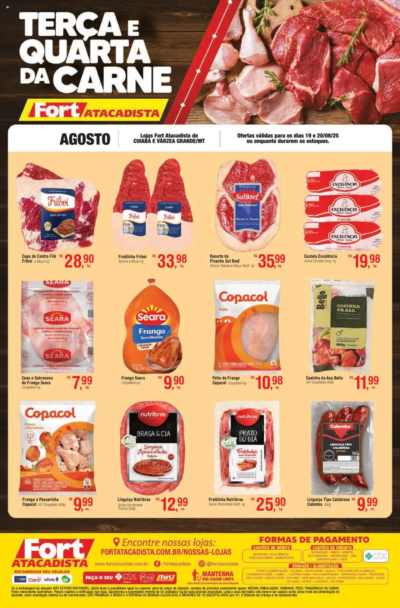 Fort Atacadista folheto "Ofertas Carne Fresca" válido a partir de 19/08/2025 - número de página 1 - Celular, Carne, Frango, Peito de frango, Fraldinha, Linguiça, Contra filé, Faca