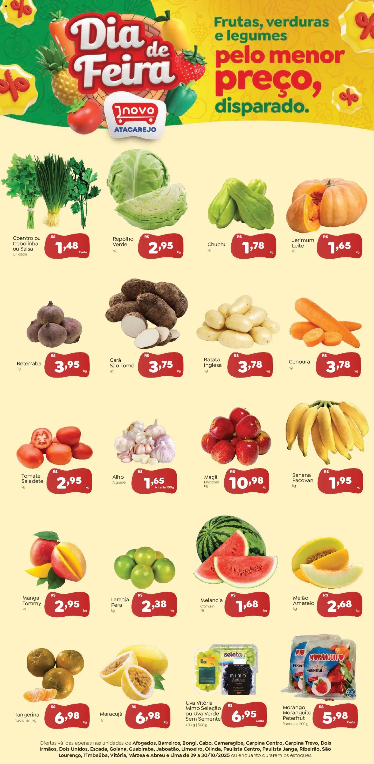 Pré-Visualização do folheto "Ofertas Dia de Feira" da loja Novo Atacarejo válido a partir de 29/10/2025