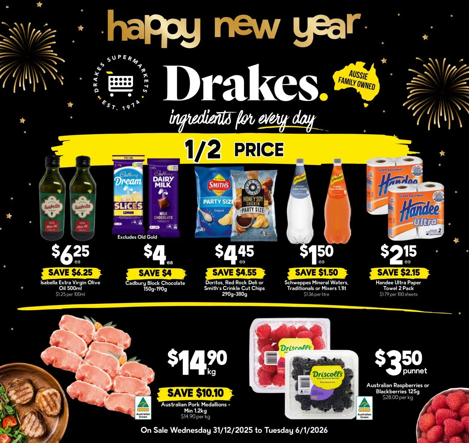 Preview of catalogue Catalogue QLD from shop Drakes valid 31/12/2025 - Ingredients, Oil, Chocolate, Honey, Pork, Chips, Water, Raspberries