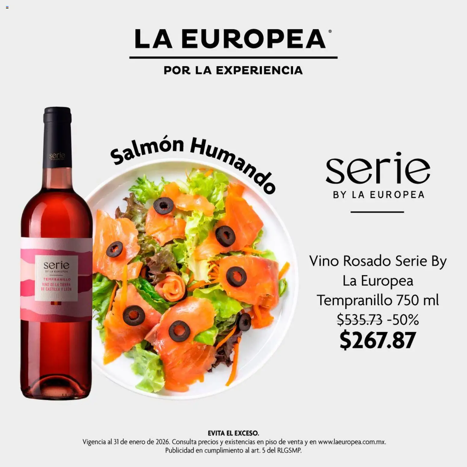 Vista previa las ofertas de la tienda La Europea - Catálogo Vino Rosado Serie By Tempranillo 750 ml desde el 07/01/2026 - Tierra, Vino, Vino rosado, Salmón