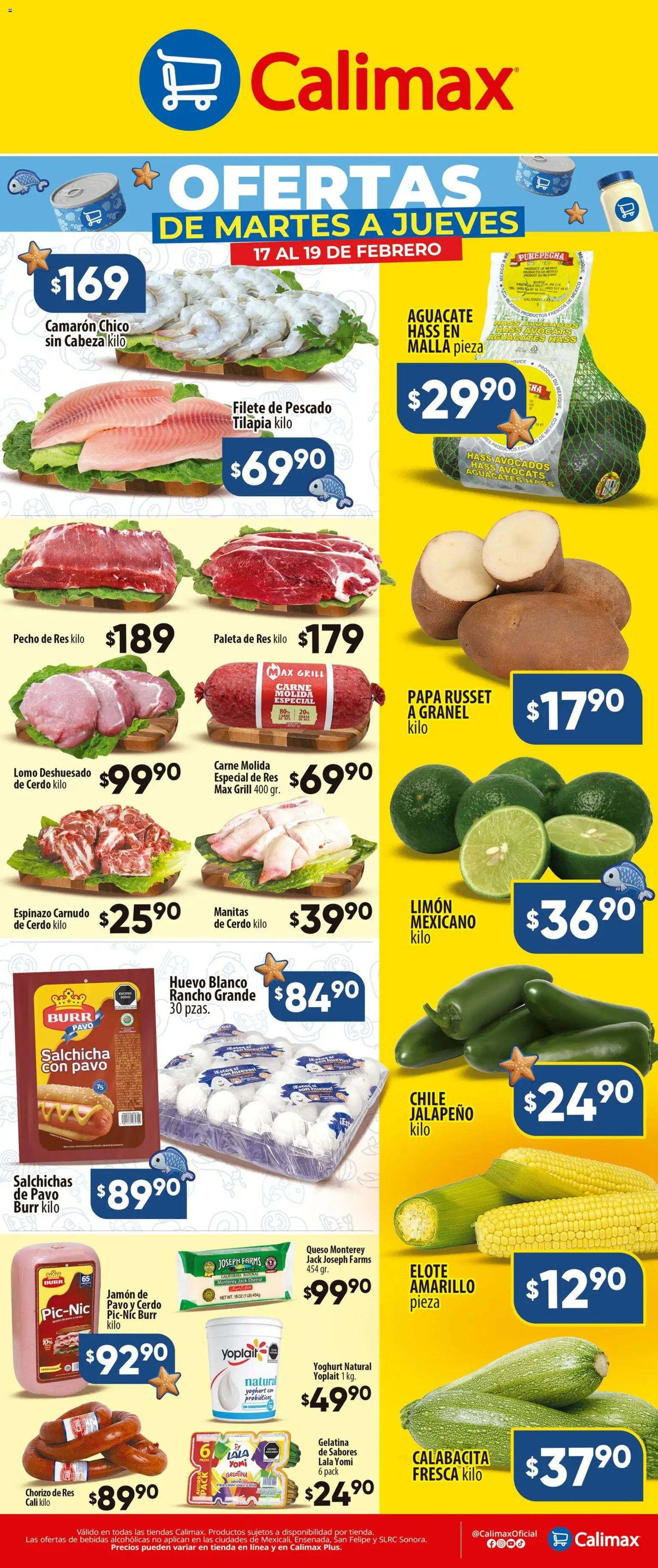 Vista previa las ofertas de la tienda Calimax - Folleto desde el 17/02/2026 - Papa, Probióticos, Aguacate, Pavo, Cerdo, Salchicha, Filete de pescado, Filete