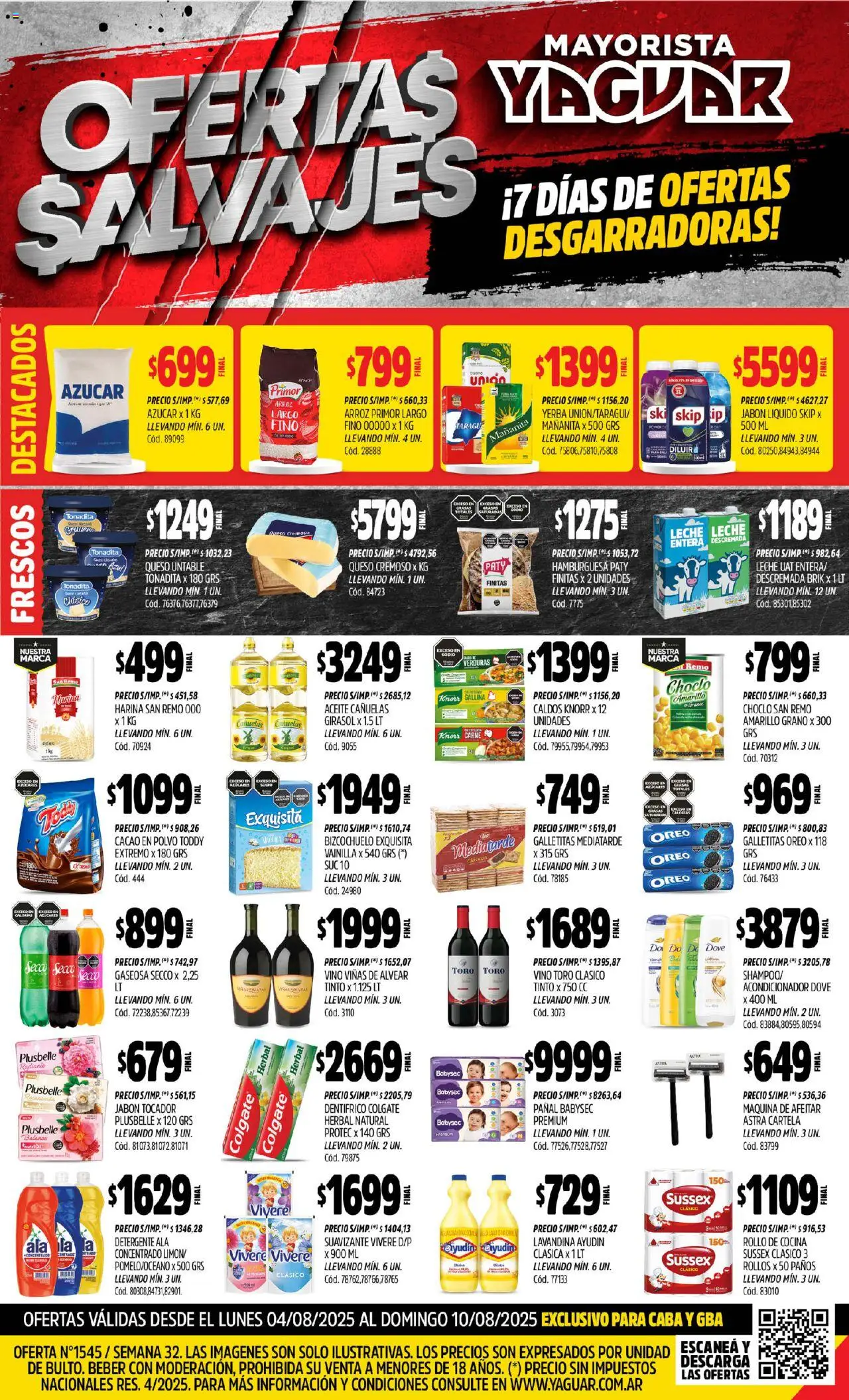 Yaguar Maschwitz del 04/08/2025 Online - Yerba, Carne, Verduras, Harina, Vainilla, Radiante, Polvo, Untable