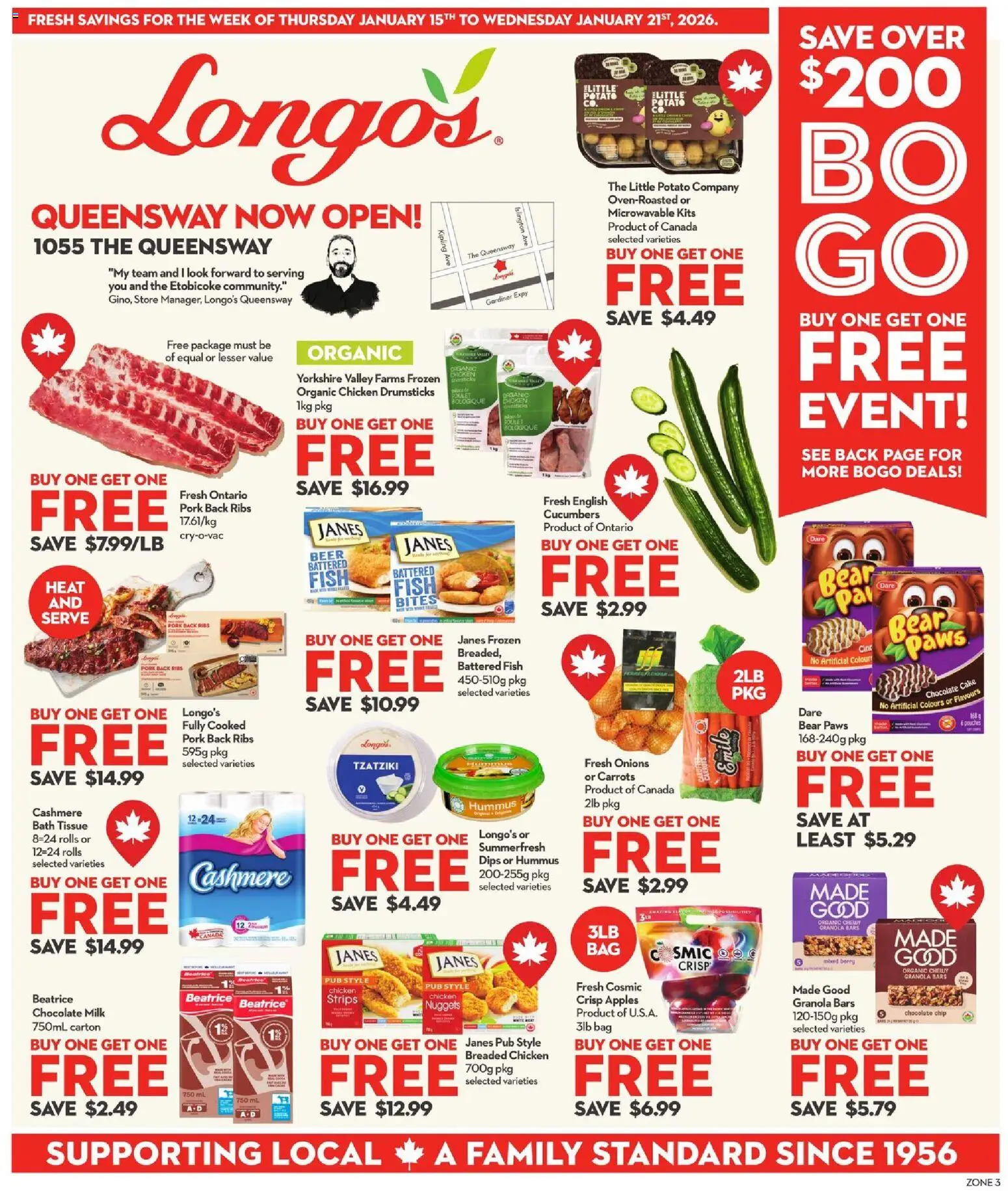 Preview of leaflet Weekly flyer / circulaire from shop Longo's is valid from Jan 15, 2026 - Cake, Chicken, Milk, Cucumbers, Pork, Bath, Drumsticks, Chicken drumsticks