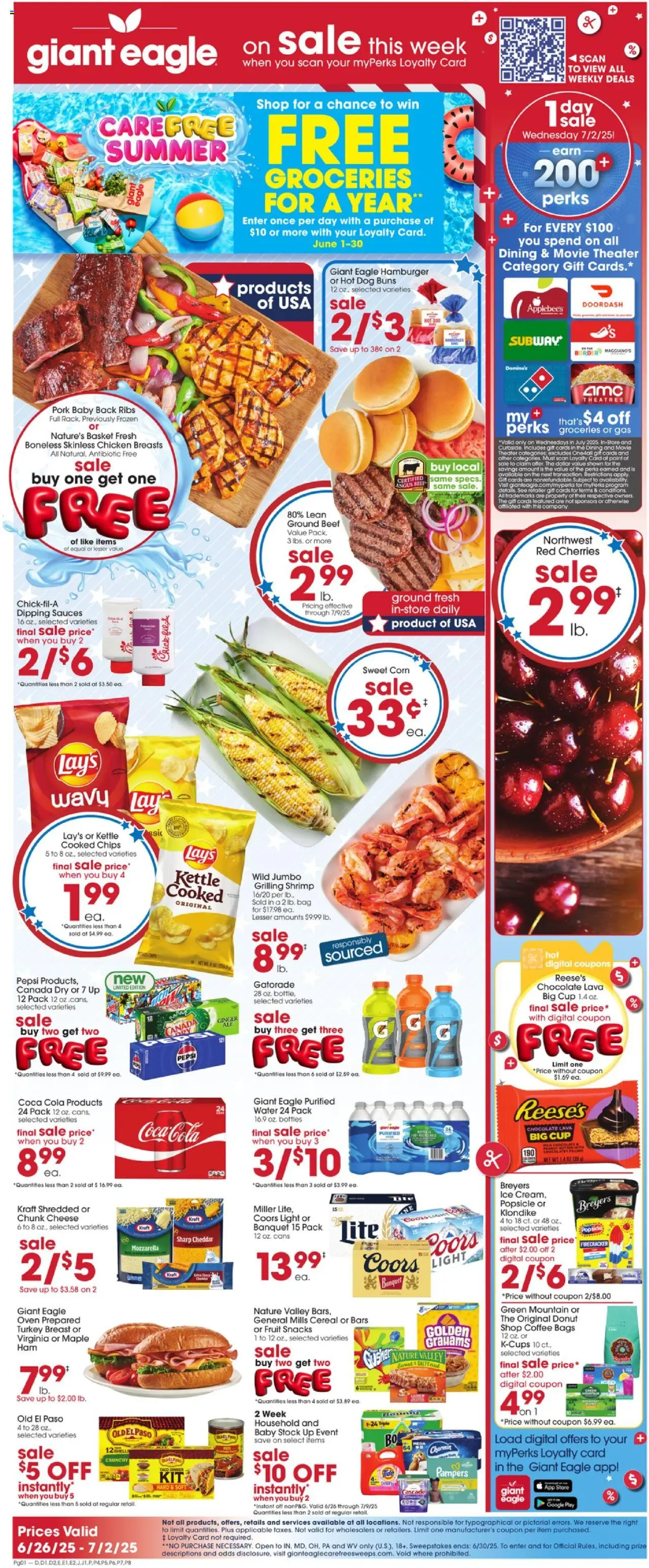 Giant Eagle Weekly Ad from 06/26/2025 - Flyer - Page number 1 - Coffee, Chocolate, Fruit, Beef, Ground beef, Peanut butter, Basket, Kettle