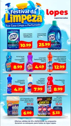 Pré-Visualização do folheto "Ofertas Festival da Limpeza" da loja Lopes Supermercados válido a partir de 03/02/2026
