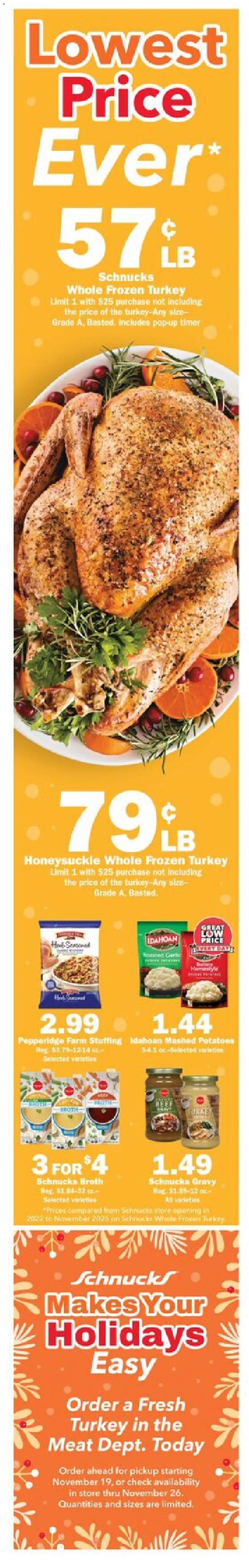 Ad Preview of Schnucks Weekly Print Ad - MO from 11/05/2025 - Turkey, Potatoes, Meat, Hub