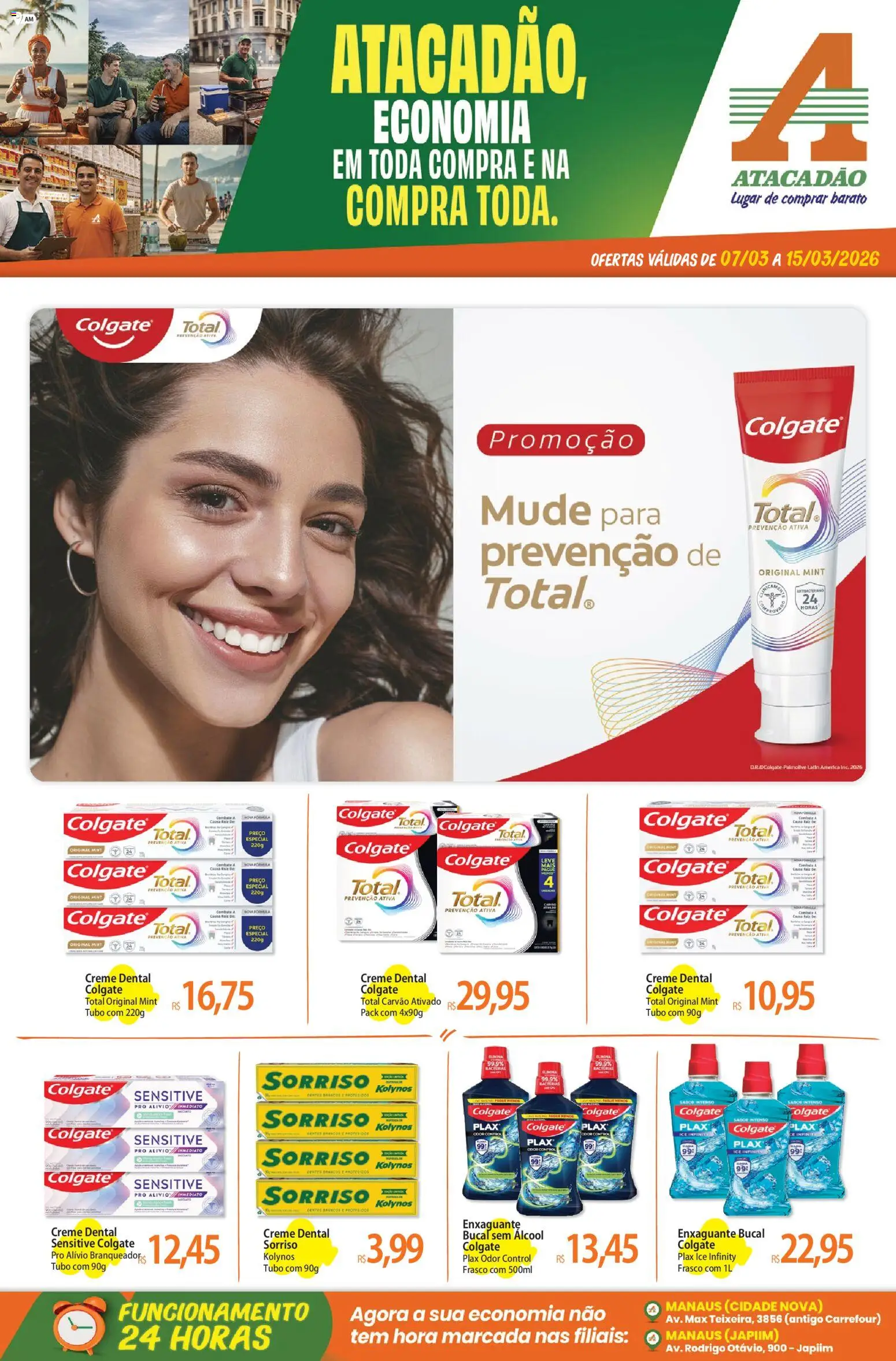 Pré-Visualização do folheto "Atacadão ofertas - AM" da loja Atacadão válido a partir de 07/03/2026 - Álcool, Carvão ativado, Creme, Enxaguante bucal, Bala, Creme dental