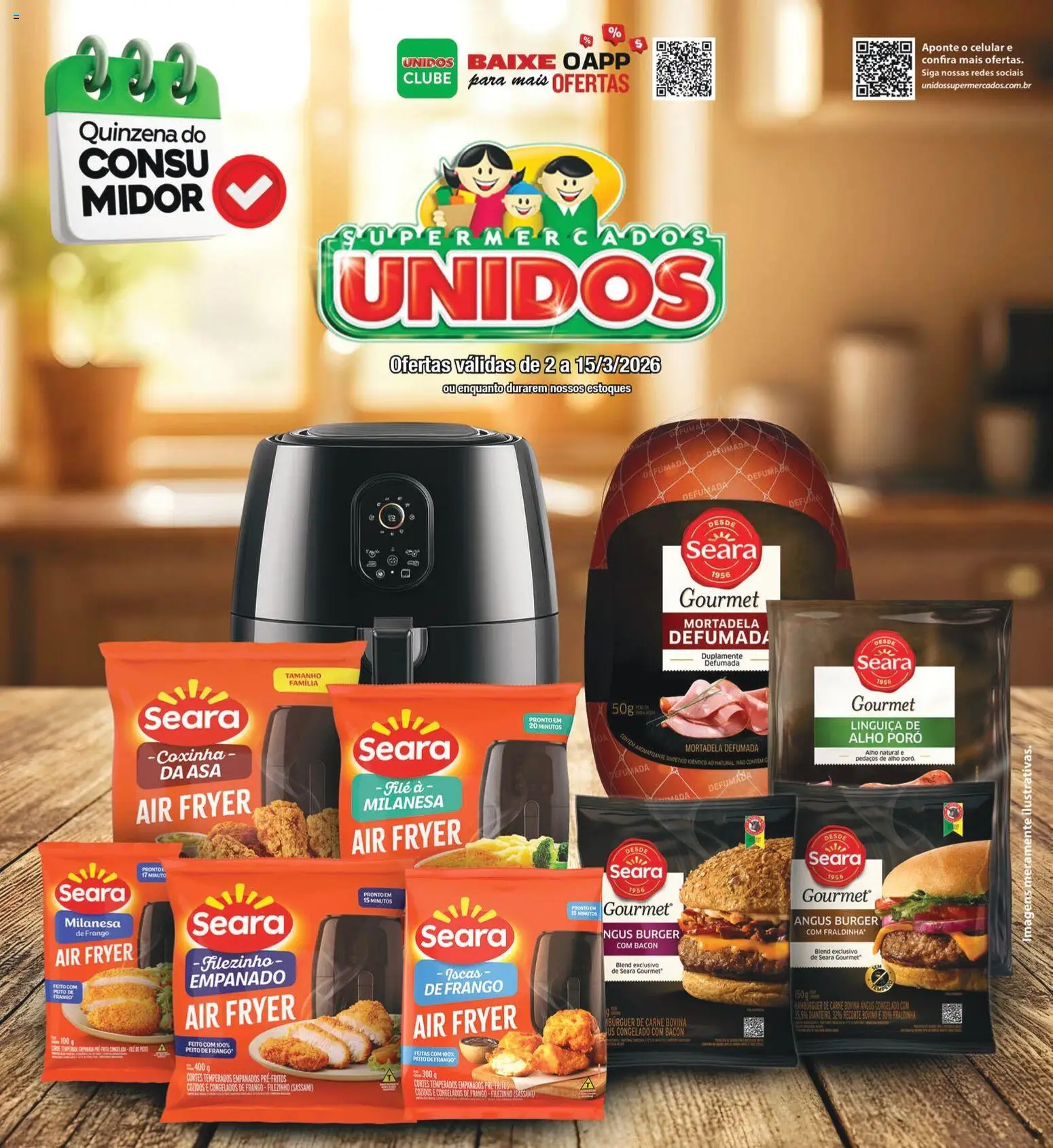 Pré-Visualização do folheto "Supermercados Unidos - Ofertas da semana" da loja Supermercados Unidos válido a partir de 02/03/2026 - Air fryer, Celular, Hambúrguer, Carne, Frango, Bacon, Peito de frango, Linguiça