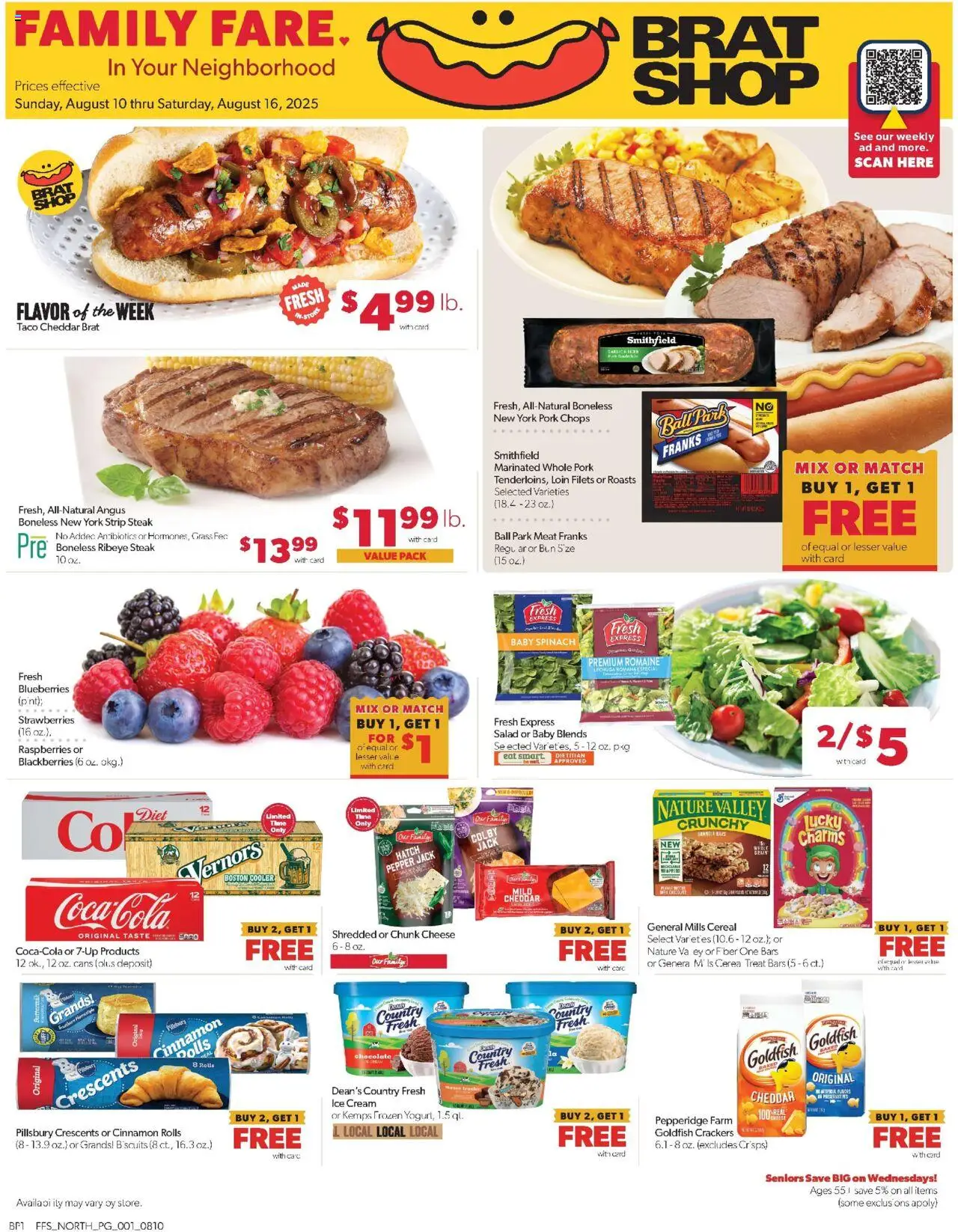 Family Fare Weekly Ad - MI from 08/10/2025 - Flyer - Page number 1 - Ice cream, Ice, Salad, Blueberries, Crackers, Pork, Garlic, Romaine