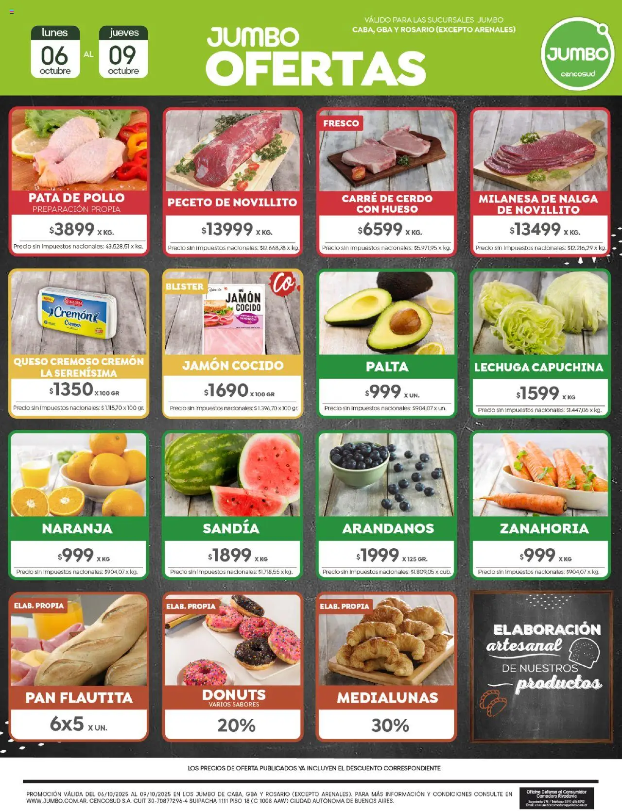 Vista previa del folleto de la tienda Jumbo válido desde el 06/10/2025 - Rosario, Milanesa, Pollo, Queso, Pan, Arándanos, Cerdo, Jamón cocido