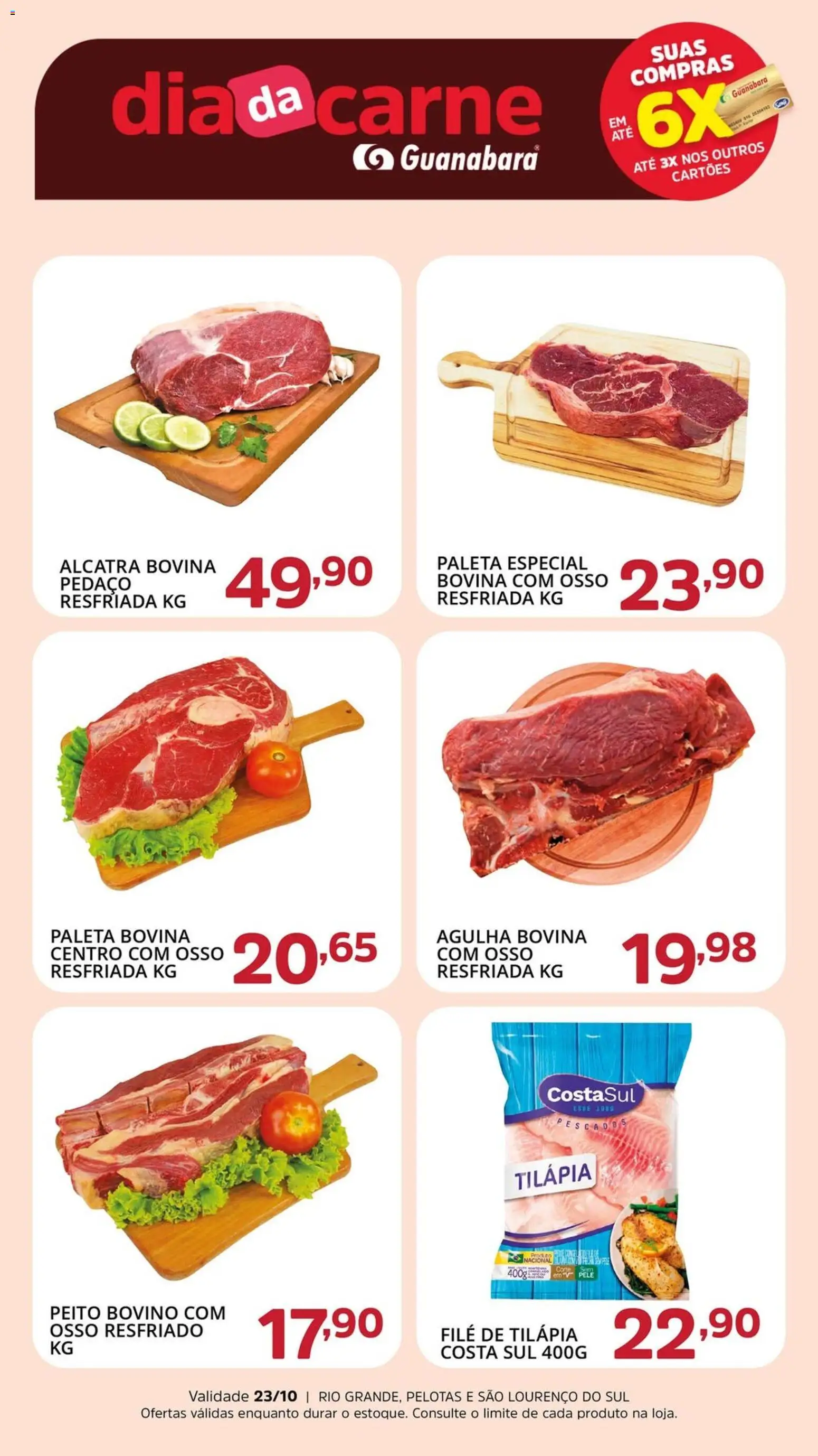 Pré-Visualização do folheto "Ofertas da semana" da loja Supermercado Guanabara válido a partir de 23/10/2025 - Carne, Alcatra, Filé de tilápia, Tilápia