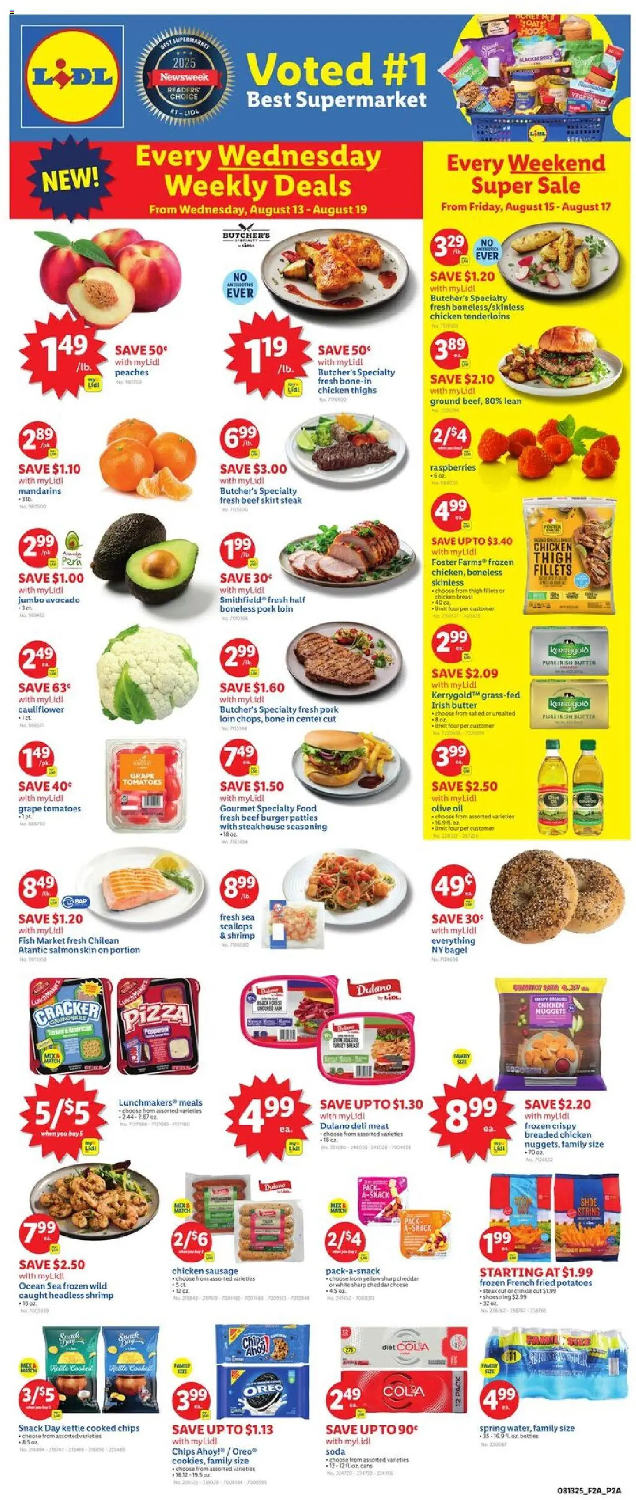 Lidl Weekly Ad - DC from 08/13/2025 - Circular, Weekly flyer - Page number 1 - Salmon, Meat, Raspberries, Sausage, Mandarins, Chicken thighs, Kettle, Chicken