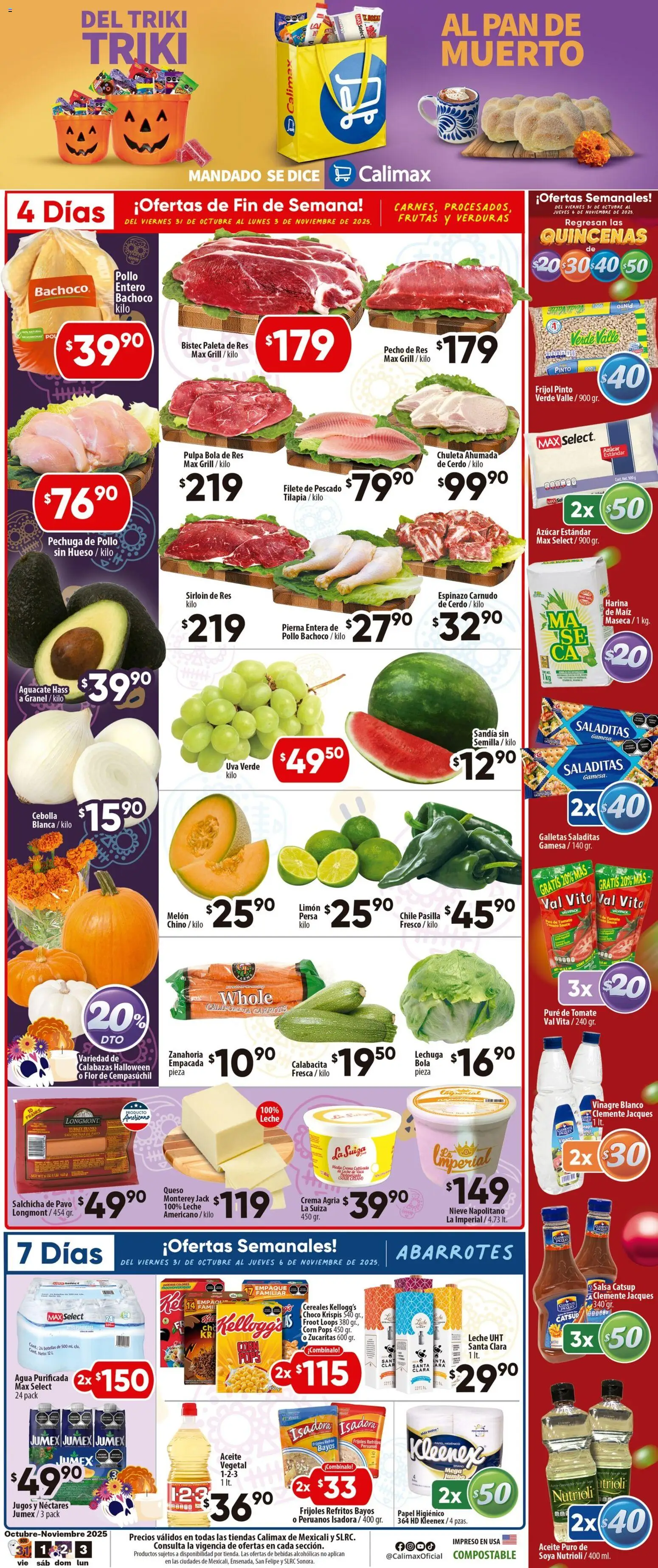 Vista previa las ofertas de la tienda Calimax - Folleto desde el 31/10/2025 - Agua, Pollo, Azúcar, Sandía, Limón, Pure de Tomate, Vinagre blanco, Leche UHT