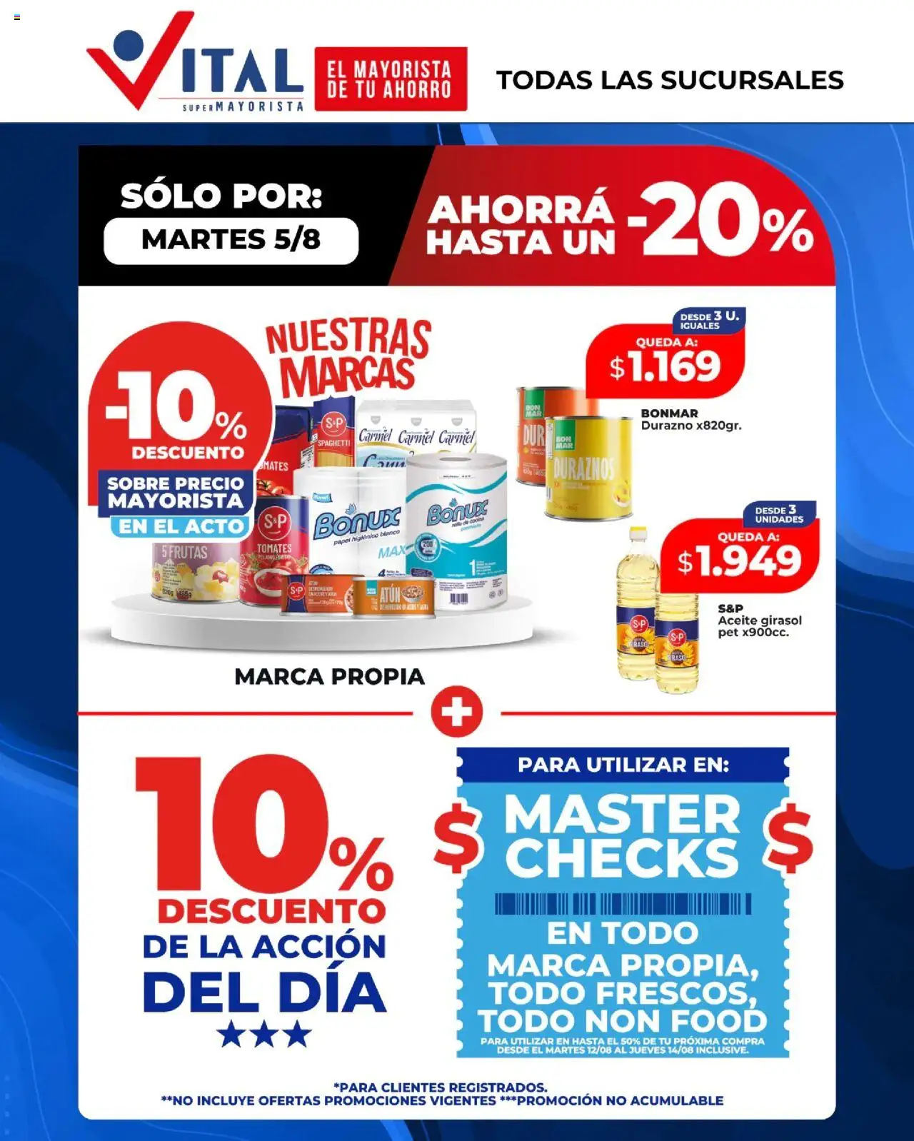 Vital Sólo por Martes del 05/08/2025 >> Catálogo - Cocina, Tomates, Aceite, Durazno, Duraznos, Sobre, Papel higiénico, Spaghetti