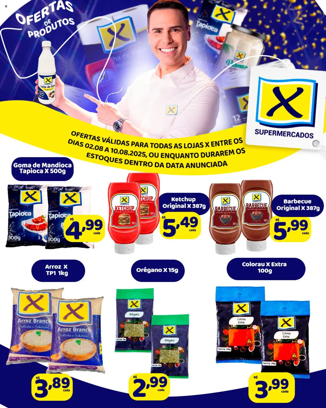 X Supermercados folheto "Ofertas Imperdíveis" válido a partir de 02/08/2025 - número de página 1 - Coco, Tapioca, Arroz, Leite, Ketchup, Mandioca, Leite de coco, Colorau