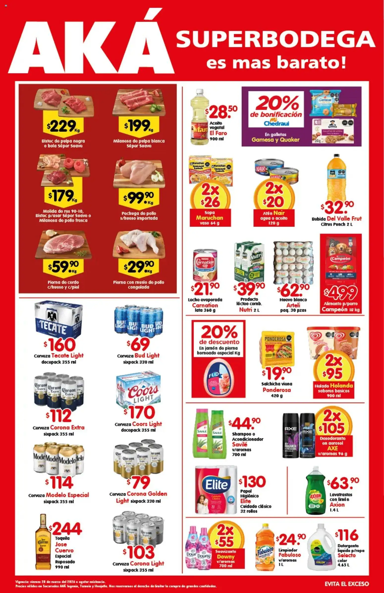 Vista previa las ofertas de la tienda Arteli - Arteli folleto Aká Superbodegas Foraneas desde el 20/03/2026 - Cerveza, Shampoo, Aceite, Papel higiénico, Sopa, Milanesa, Acondicionador, Corona Extra